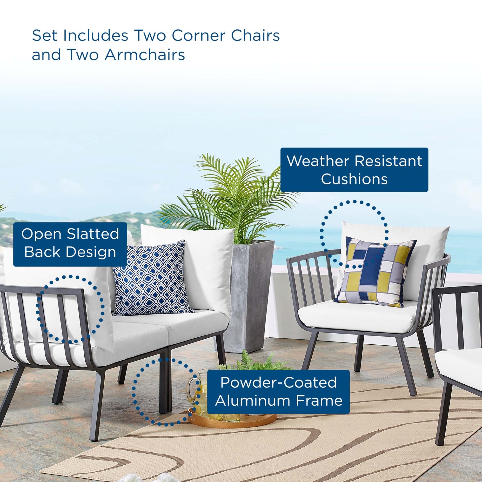 Riverside 4 Piece Outdoor Patio Aluminum Set by Modway