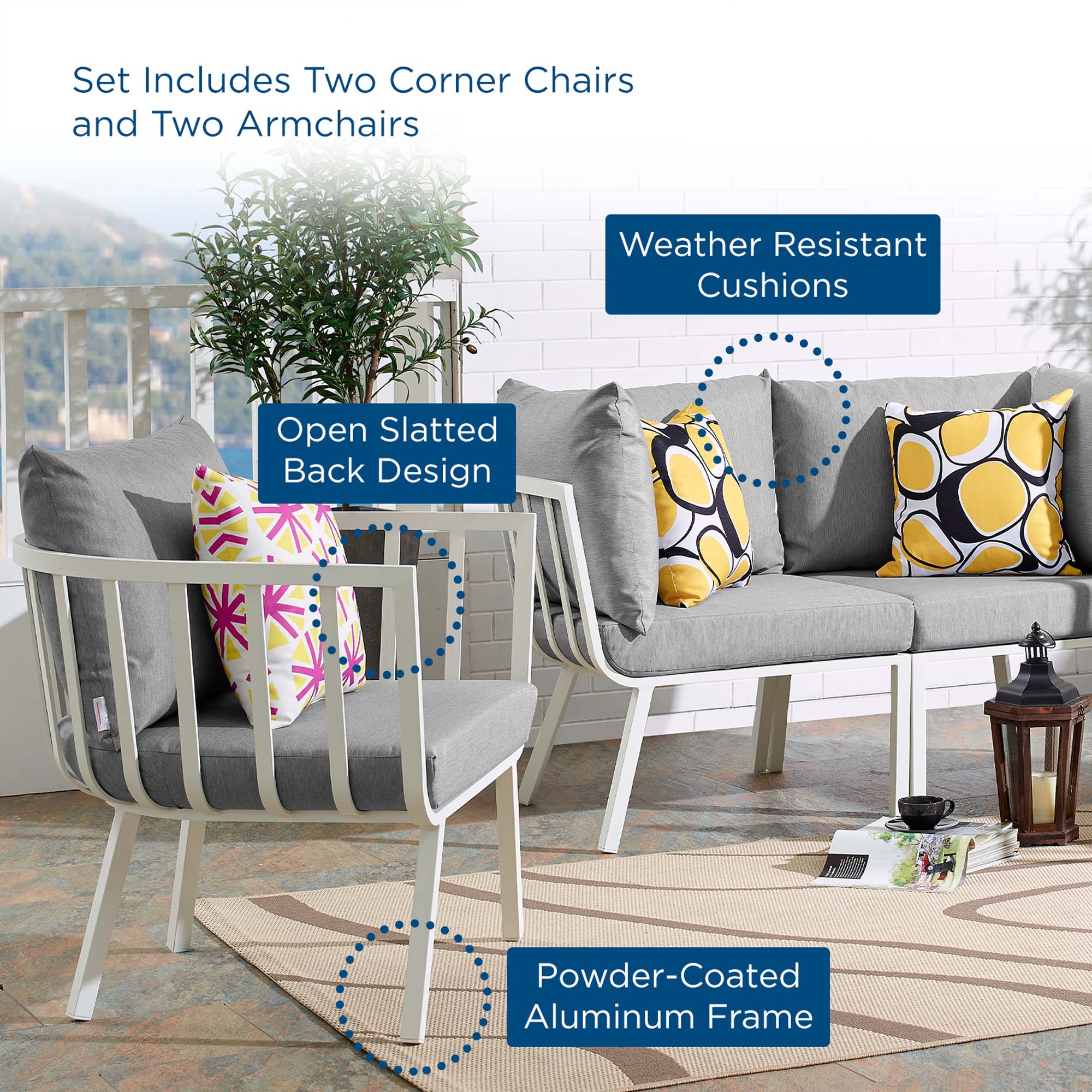 Riverside 4 Piece Outdoor Patio Aluminum Set by Modway