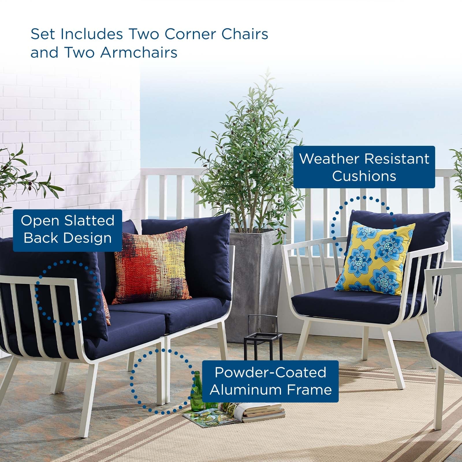 Riverside 4 Piece Outdoor Patio Aluminum Set by Modway