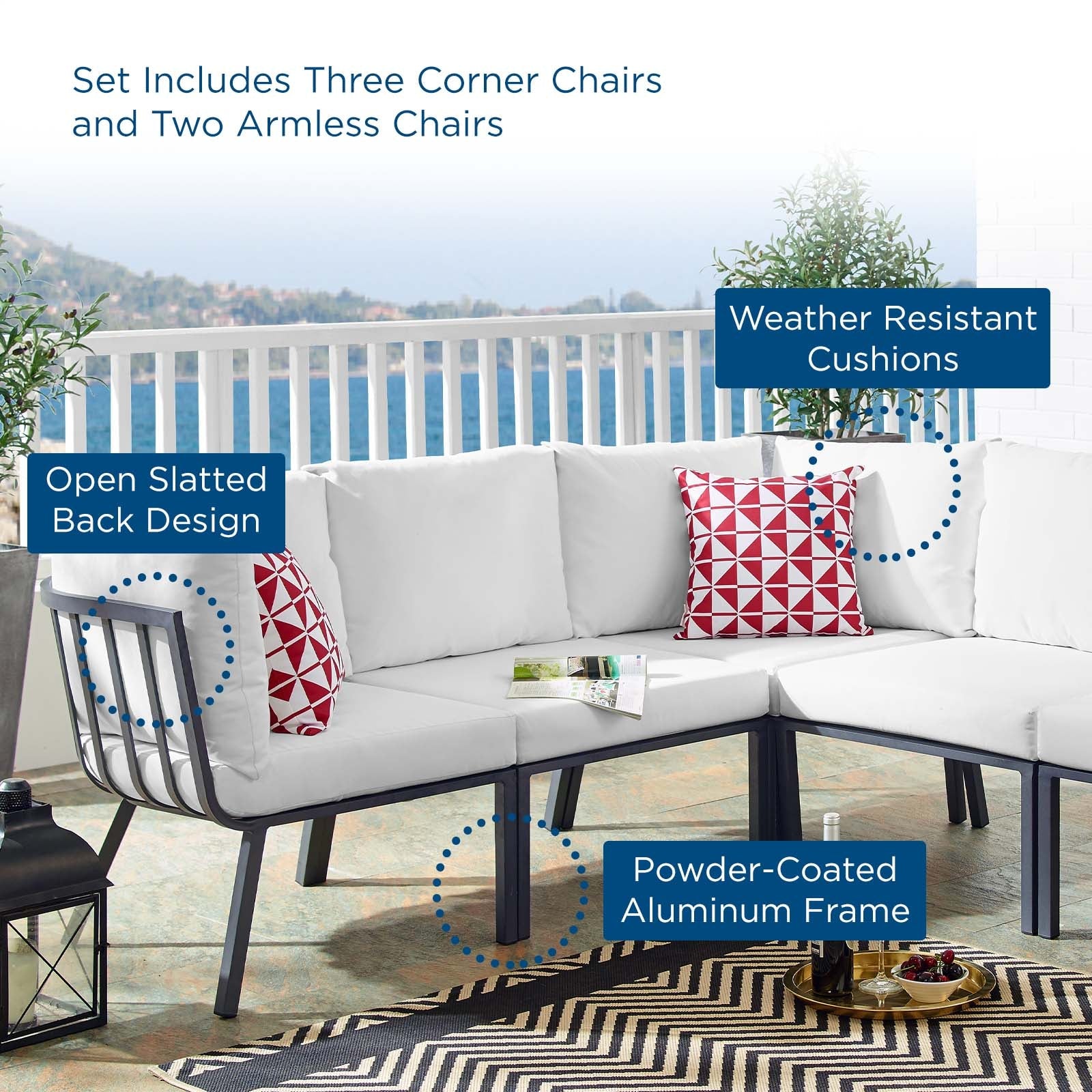 Riverside 5 Piece Outdoor Patio Aluminum Sectional by Modway