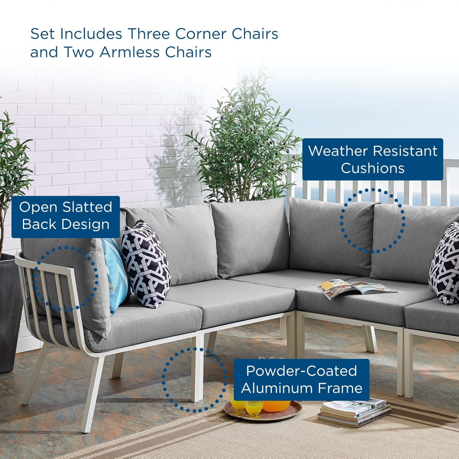 Riverside 5 Piece Outdoor Patio Aluminum Sectional by Modway