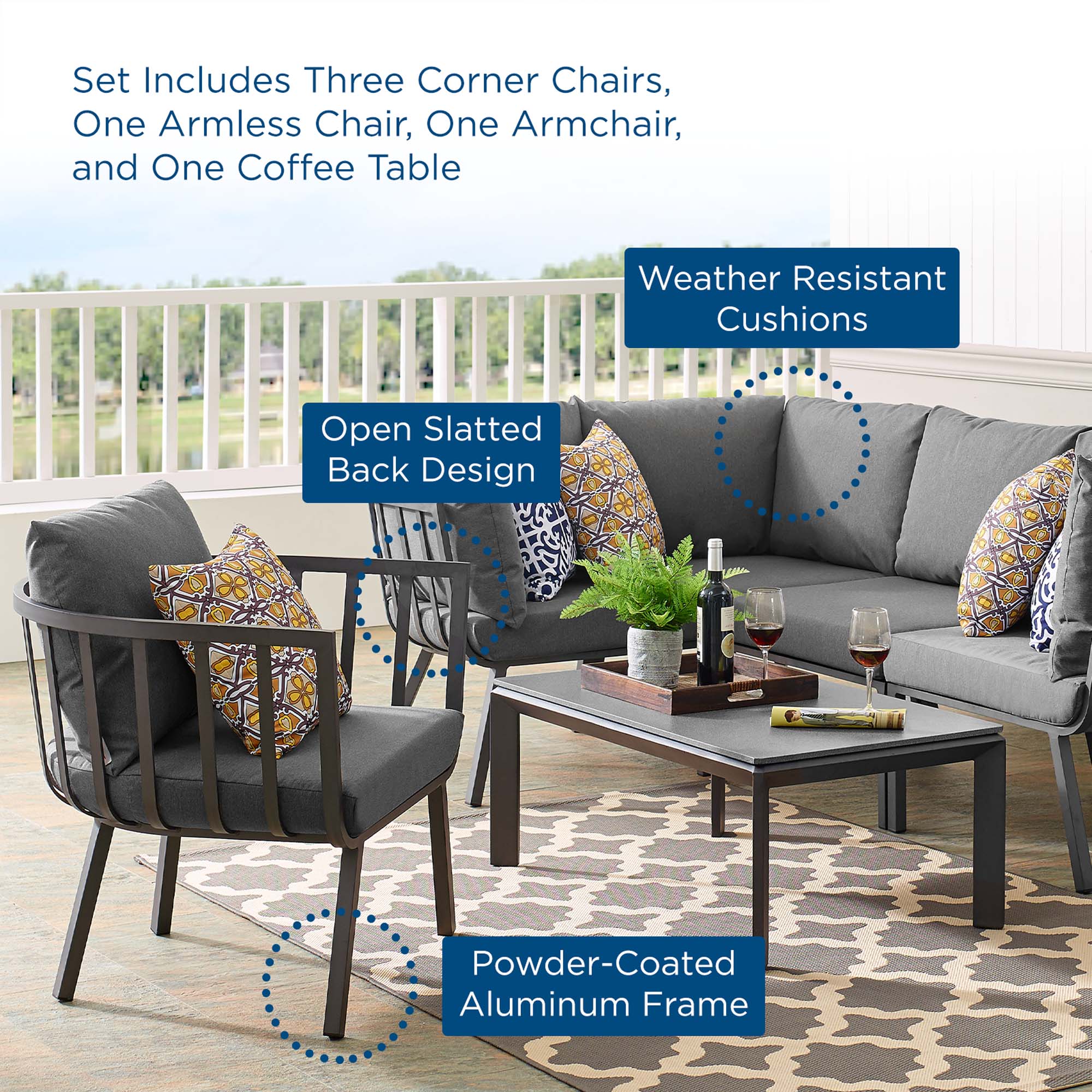 Riverside 6 Piece Outdoor Patio Aluminum Set by Modway