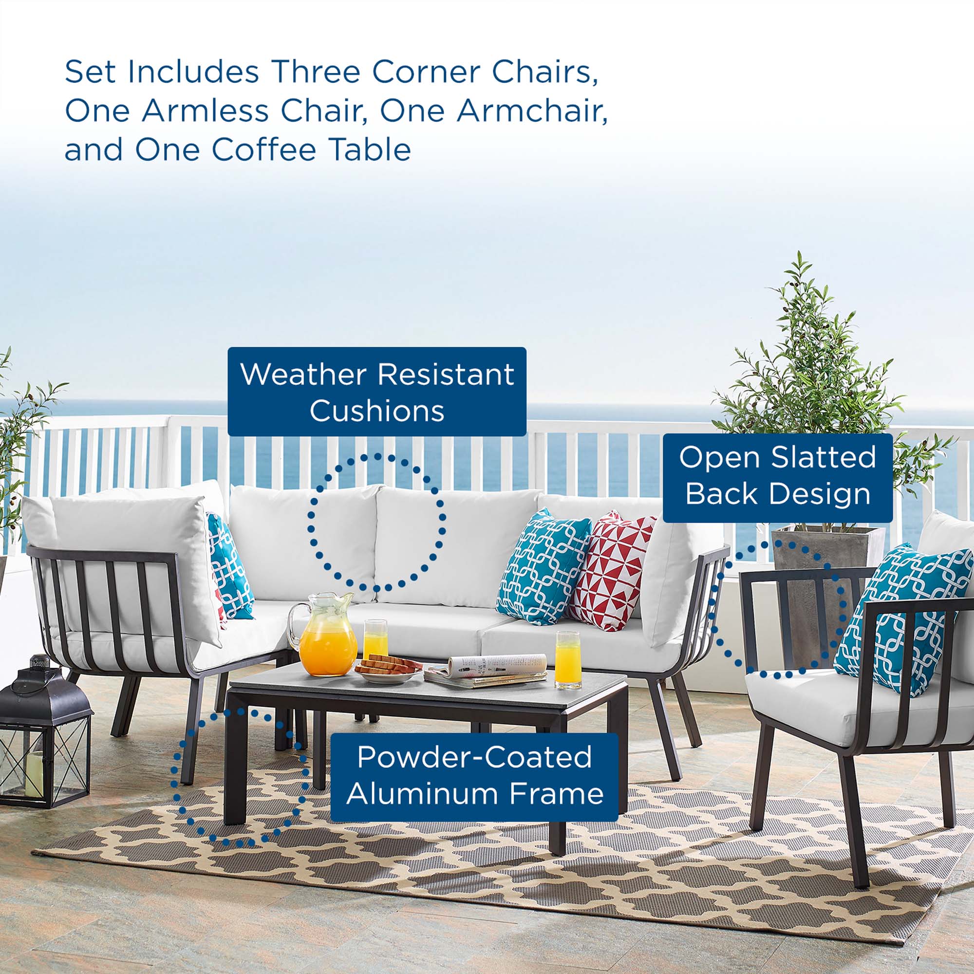 Riverside 6 Piece Outdoor Patio Aluminum Set by Modway
