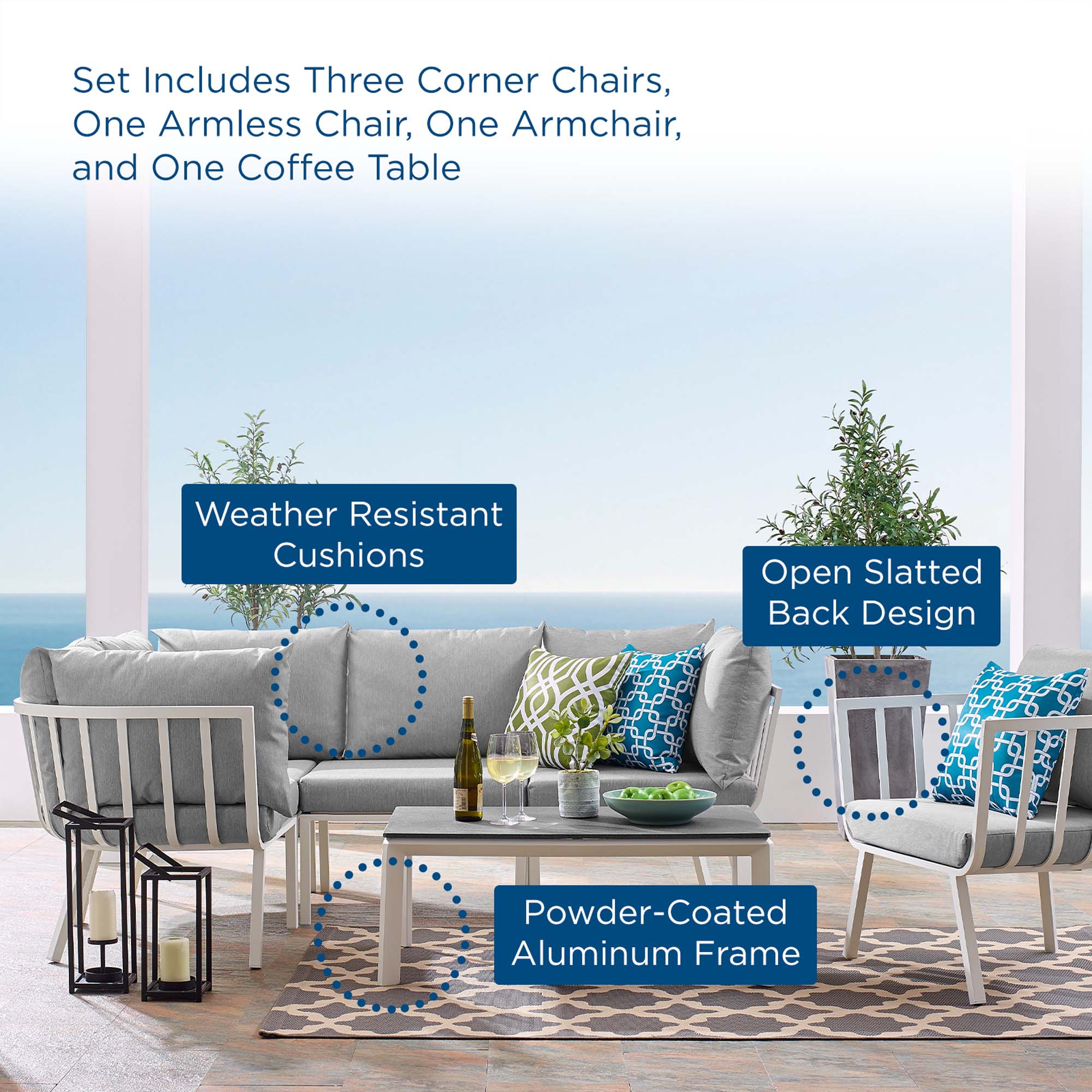 Riverside 6 Piece Outdoor Patio Aluminum Set by Modway