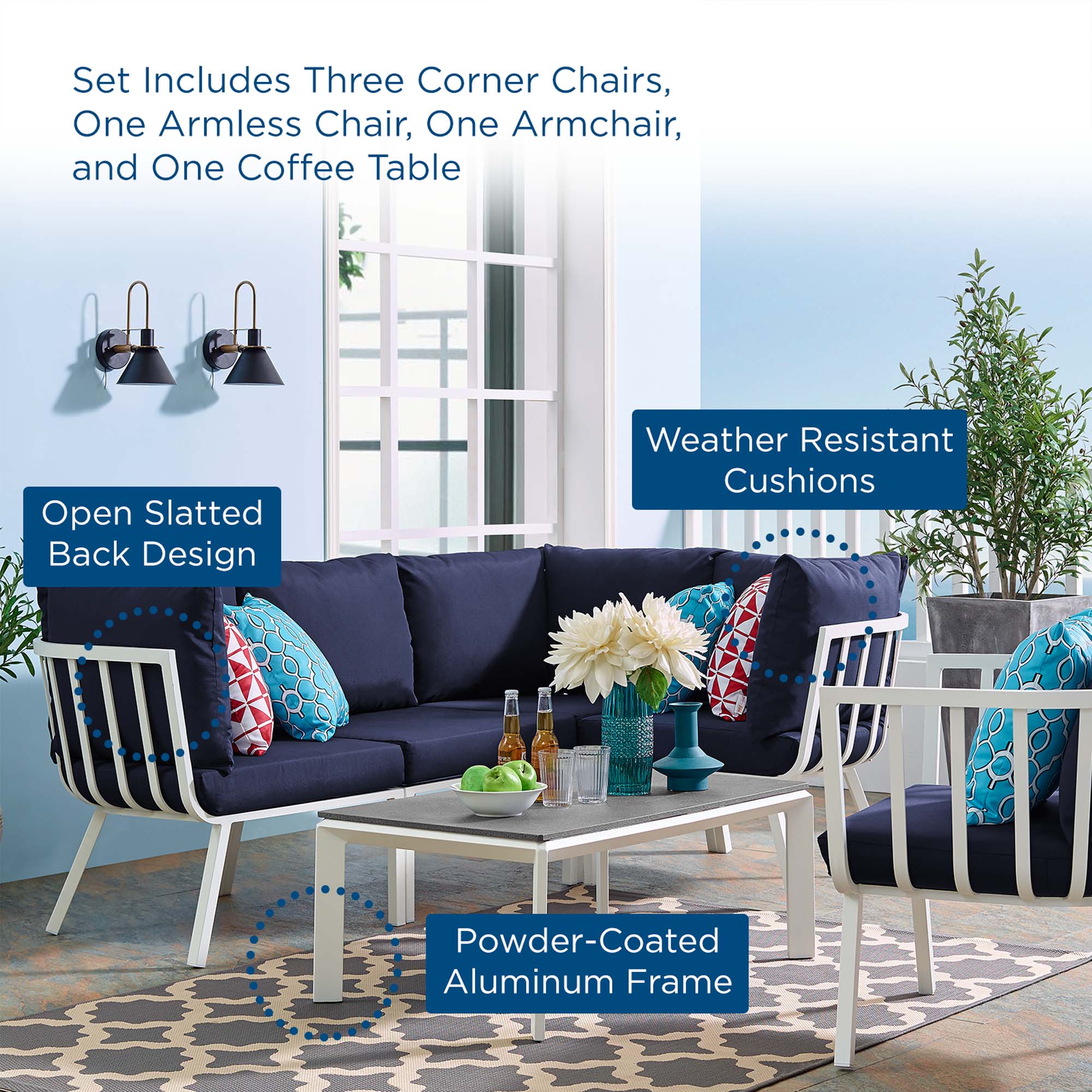 Riverside 6 Piece Outdoor Patio Aluminum Set by Modway