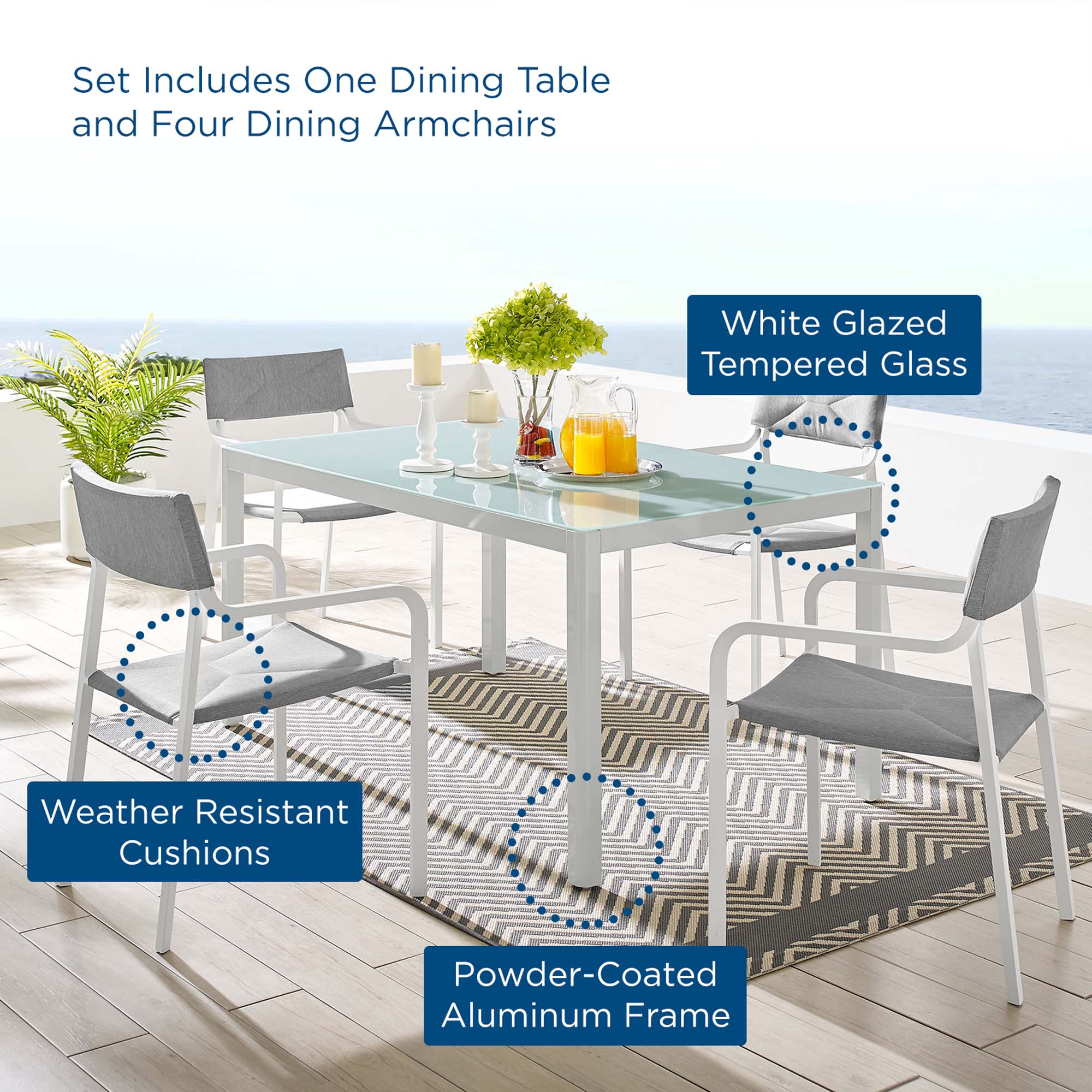 Raleigh 5 Piece Outdoor Patio Aluminum Dining Set by Modway