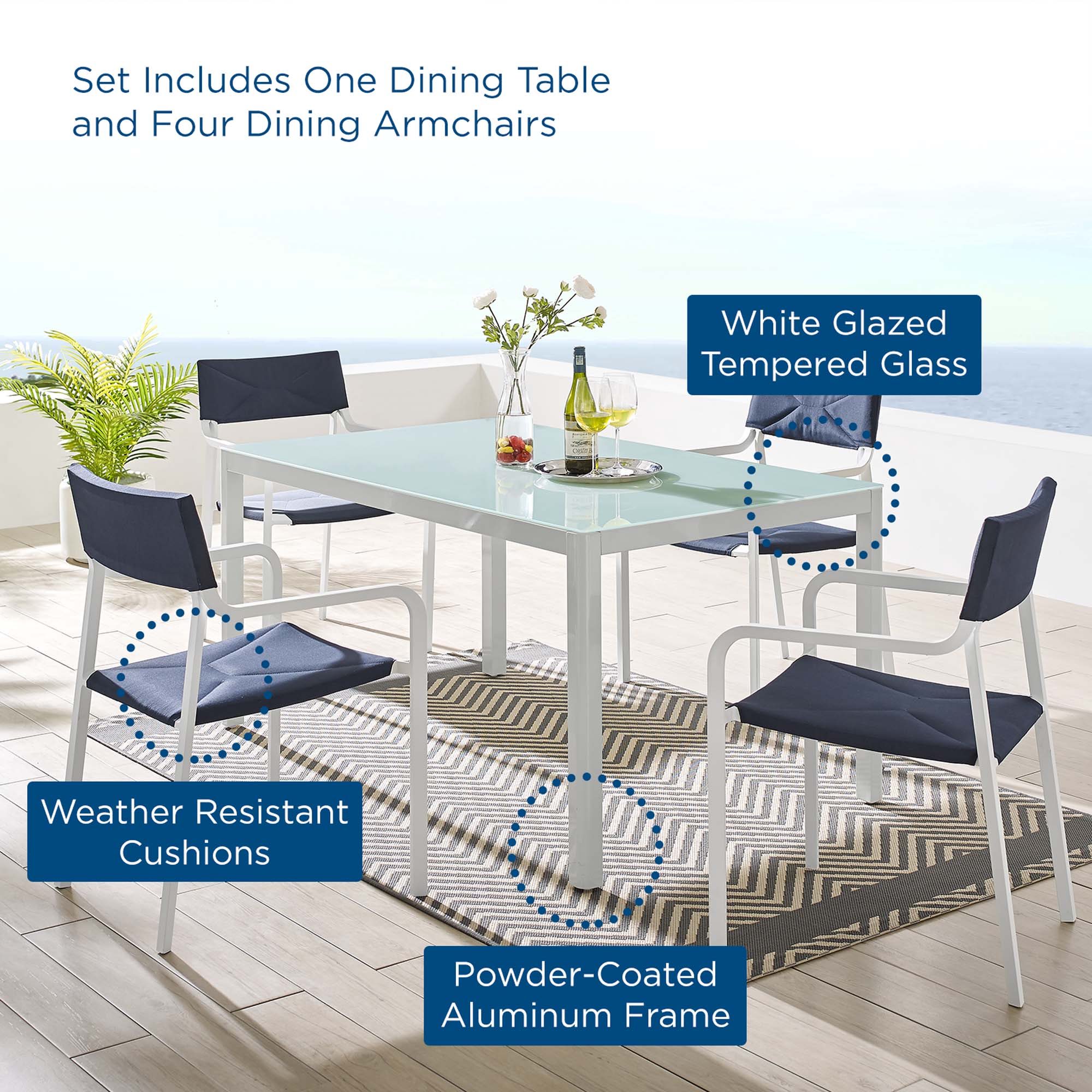 Raleigh 5 Piece Outdoor Patio Aluminum Dining Set by Modway