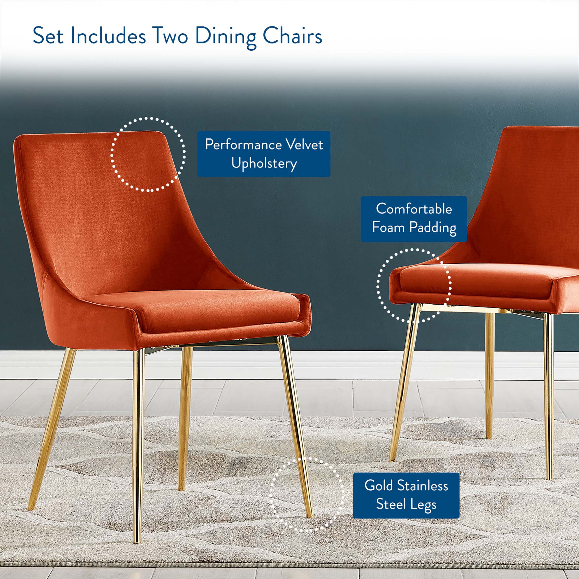 Viscount Performance Velvet Dining Chairs - Set of 2 by Modway