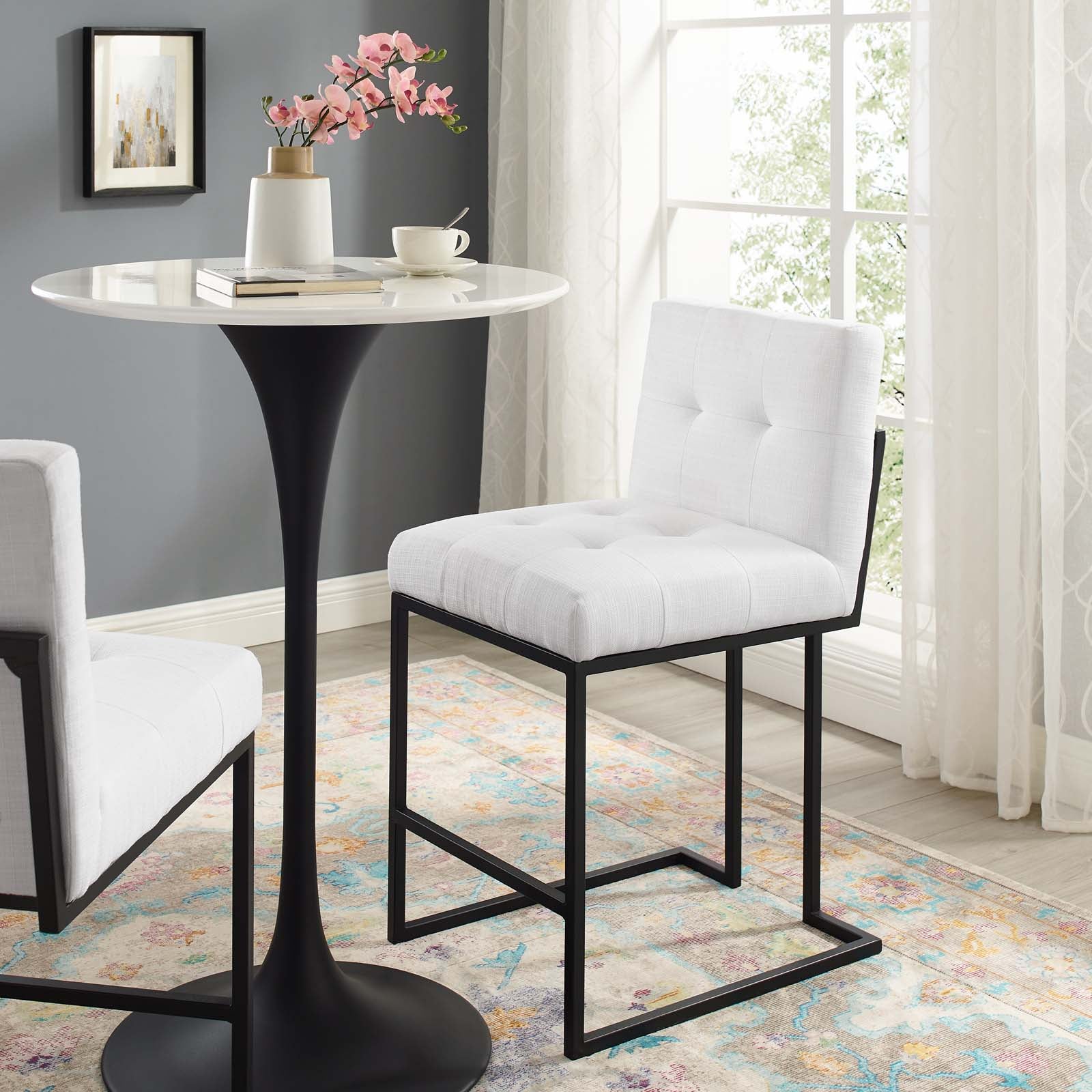 Privy Black Stainless Steel Upholstered Fabric Counter Stool by Modway