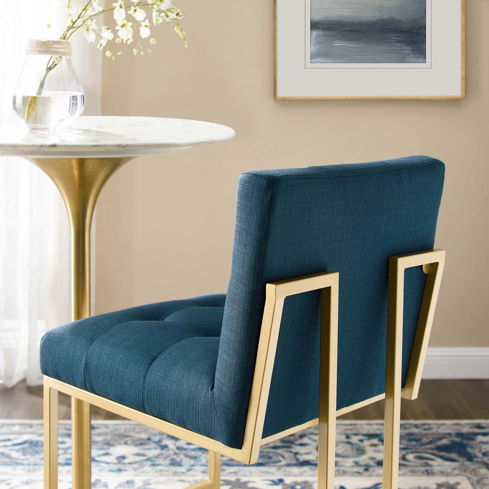 Privy Gold Stainless Steel Upholstered Fabric Bar Stool by Modway