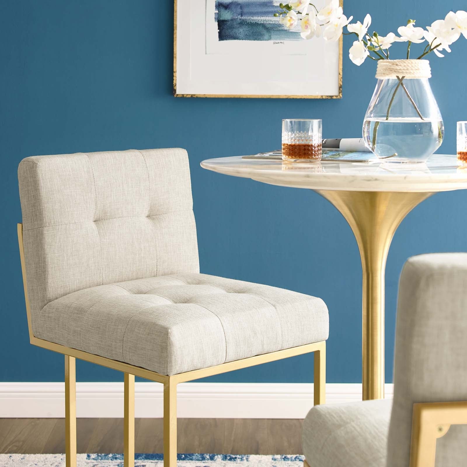 Privy Gold Stainless Steel Upholstered Fabric Bar Stool by Modway