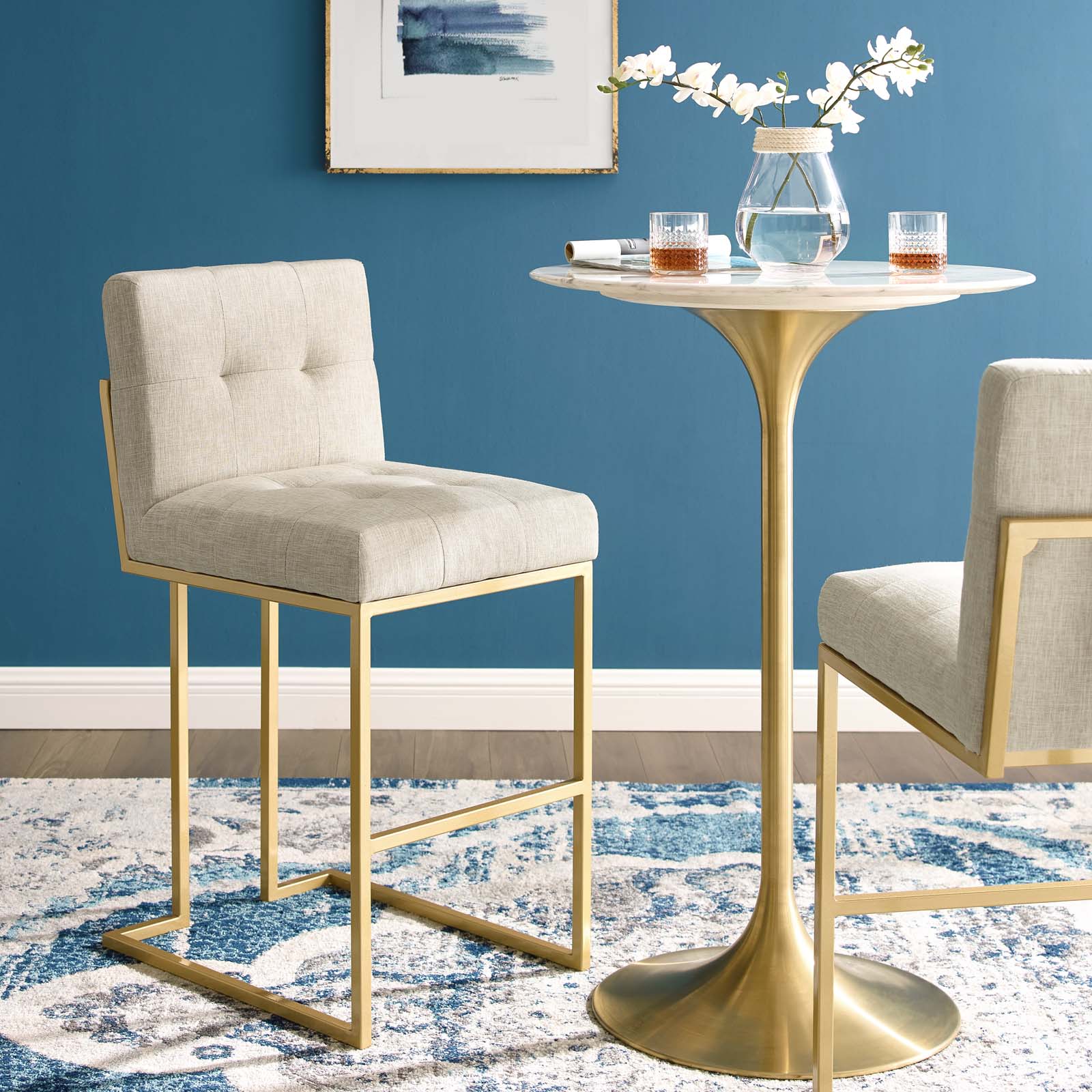 Privy Gold Stainless Steel Upholstered Fabric Bar Stool by Modway