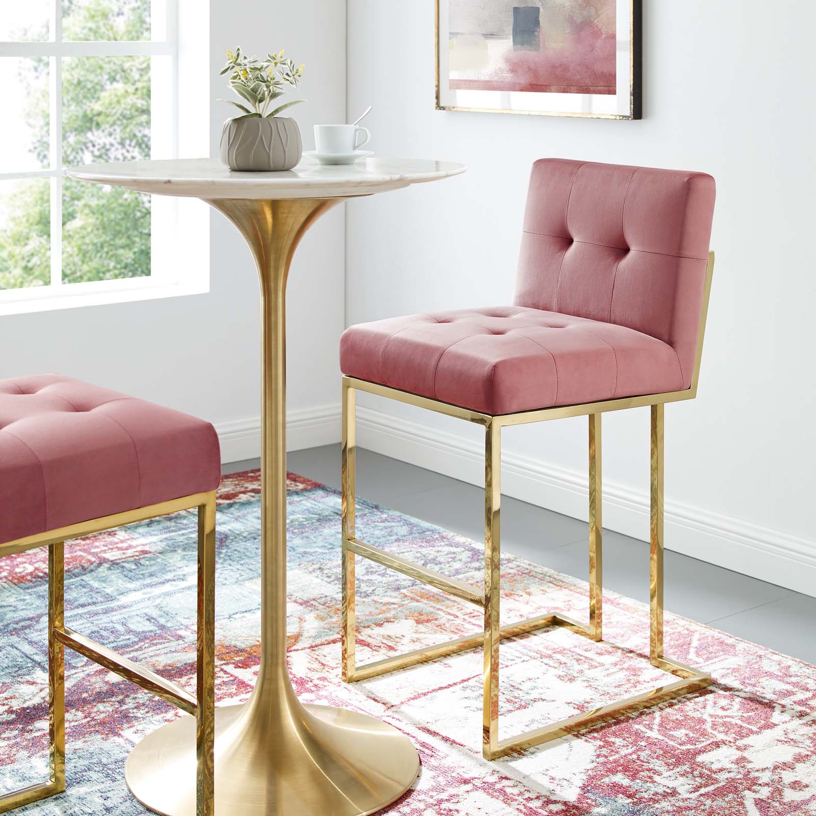 Privy Gold Stainless Steel Performance Velvet Bar Stool by Modway