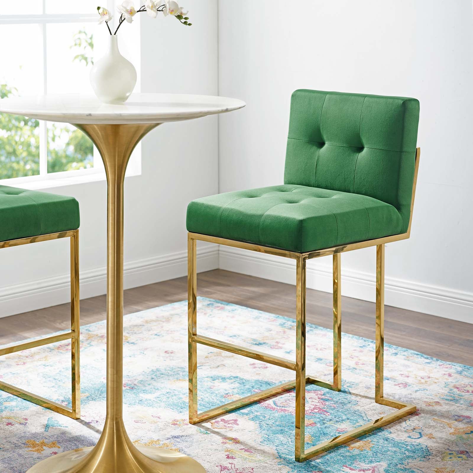 Privy Gold Stainless Steel Performance Velvet Bar Stool by Modway
