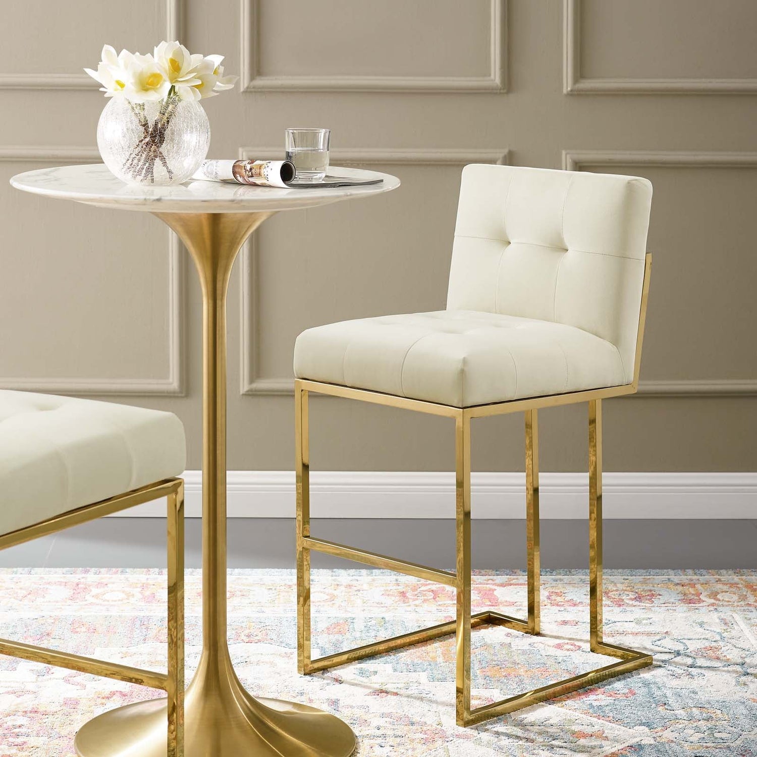 Privy Gold Stainless Steel Performance Velvet Bar Stool by Modway
