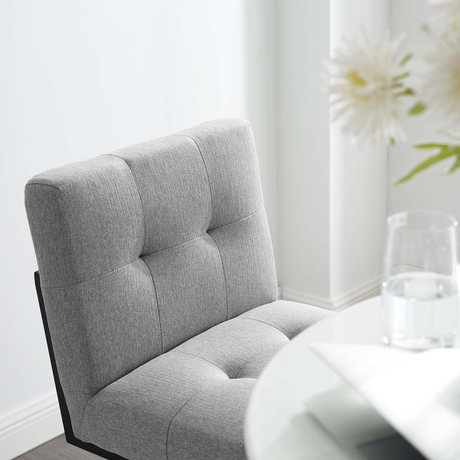 Privy Black Stainless Steel Upholstered Fabric Bar Stool by Modway