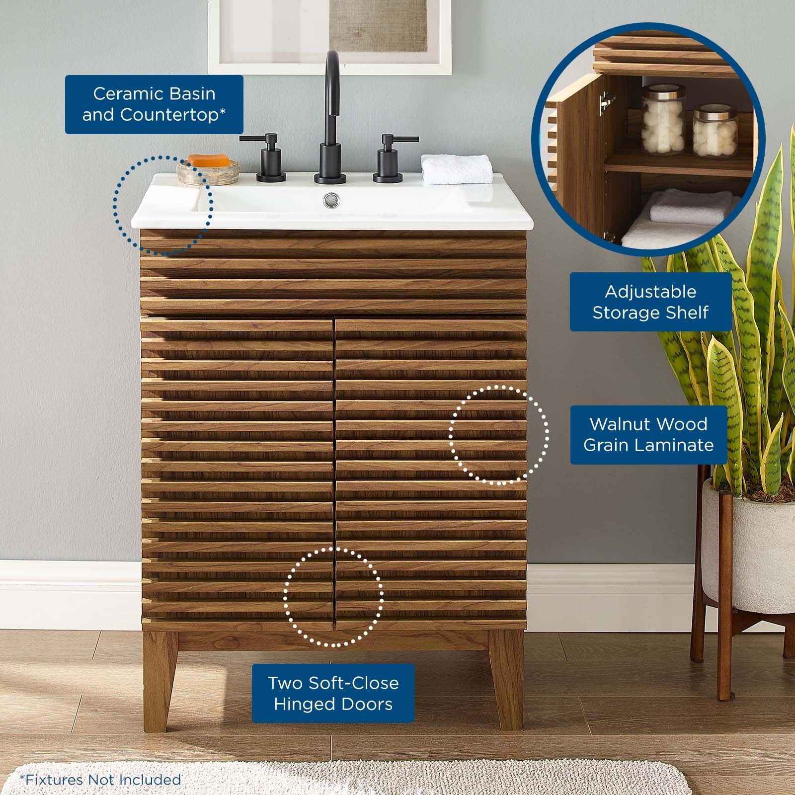 Render 18" and 24" Bathroom Vanities with White Basin Included by Modway