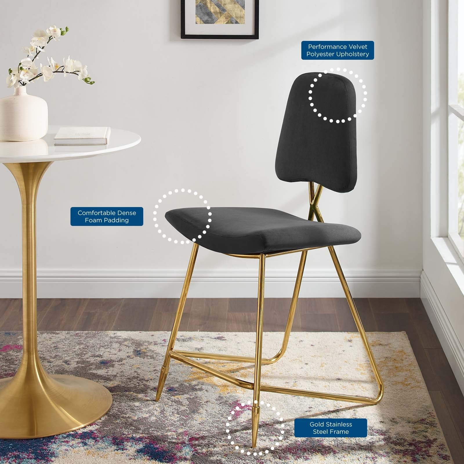 Ponder Performance Velvet Counter Stool by Modway