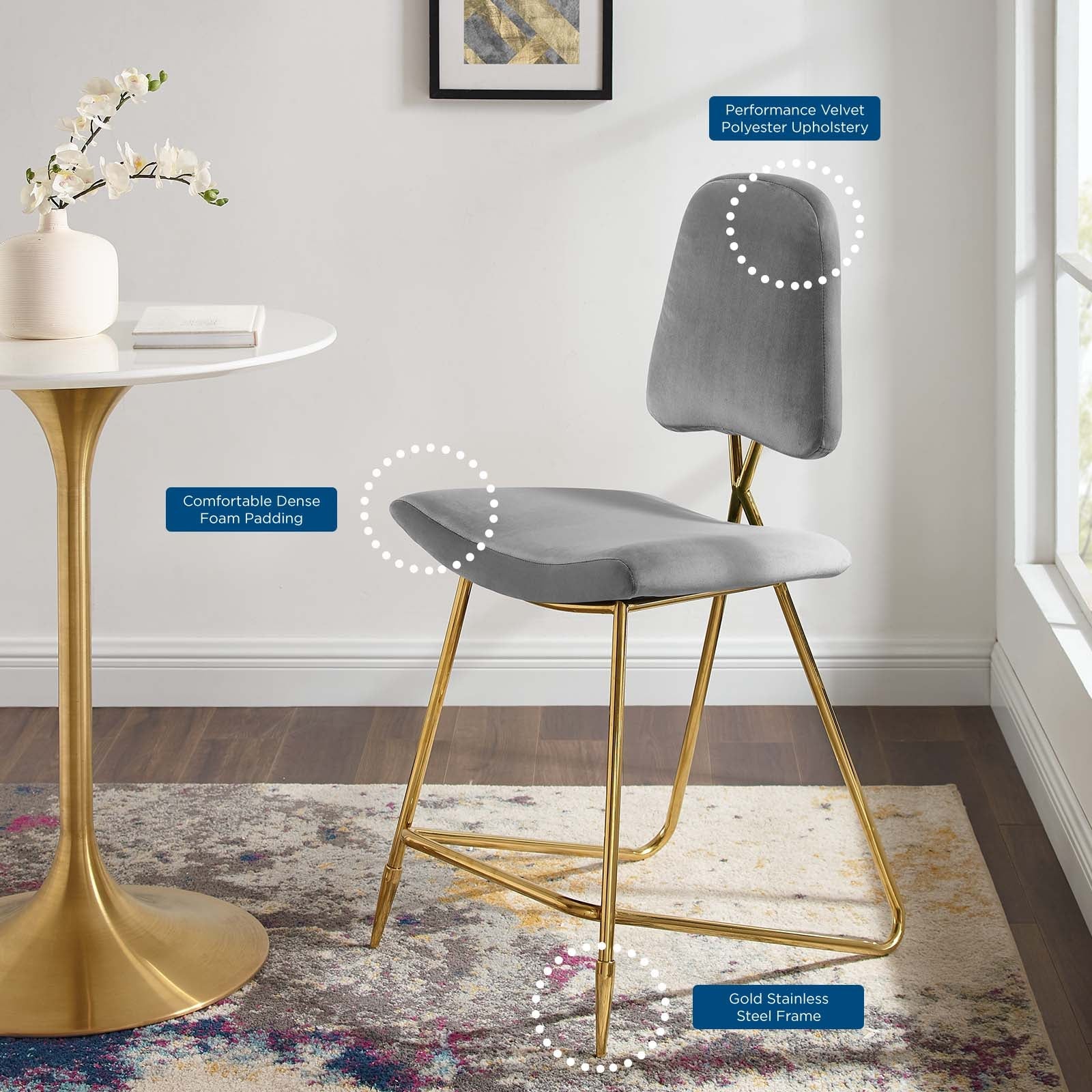 Ponder Performance Velvet Counter Stool by Modway