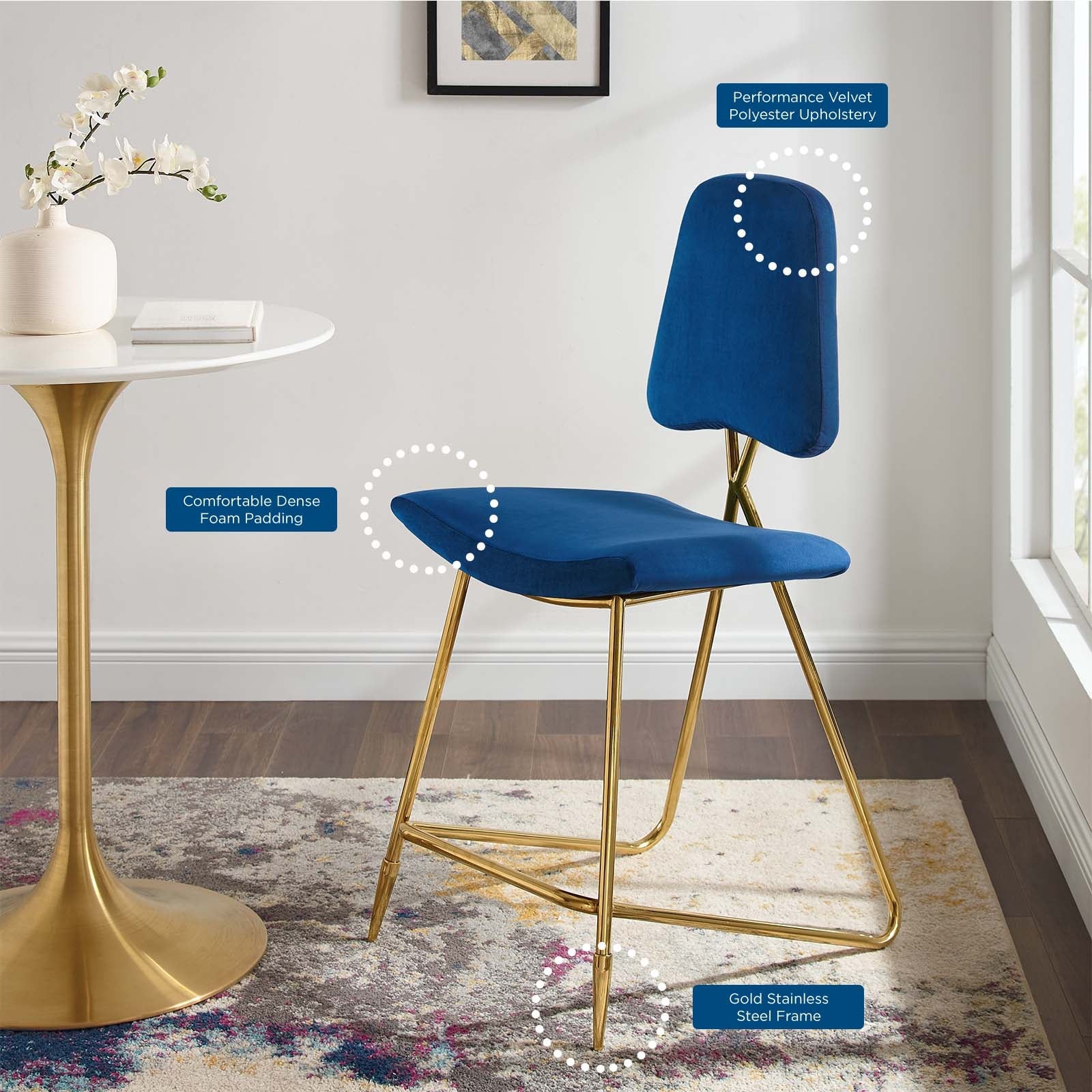 Ponder Performance Velvet Counter Stool by Modway