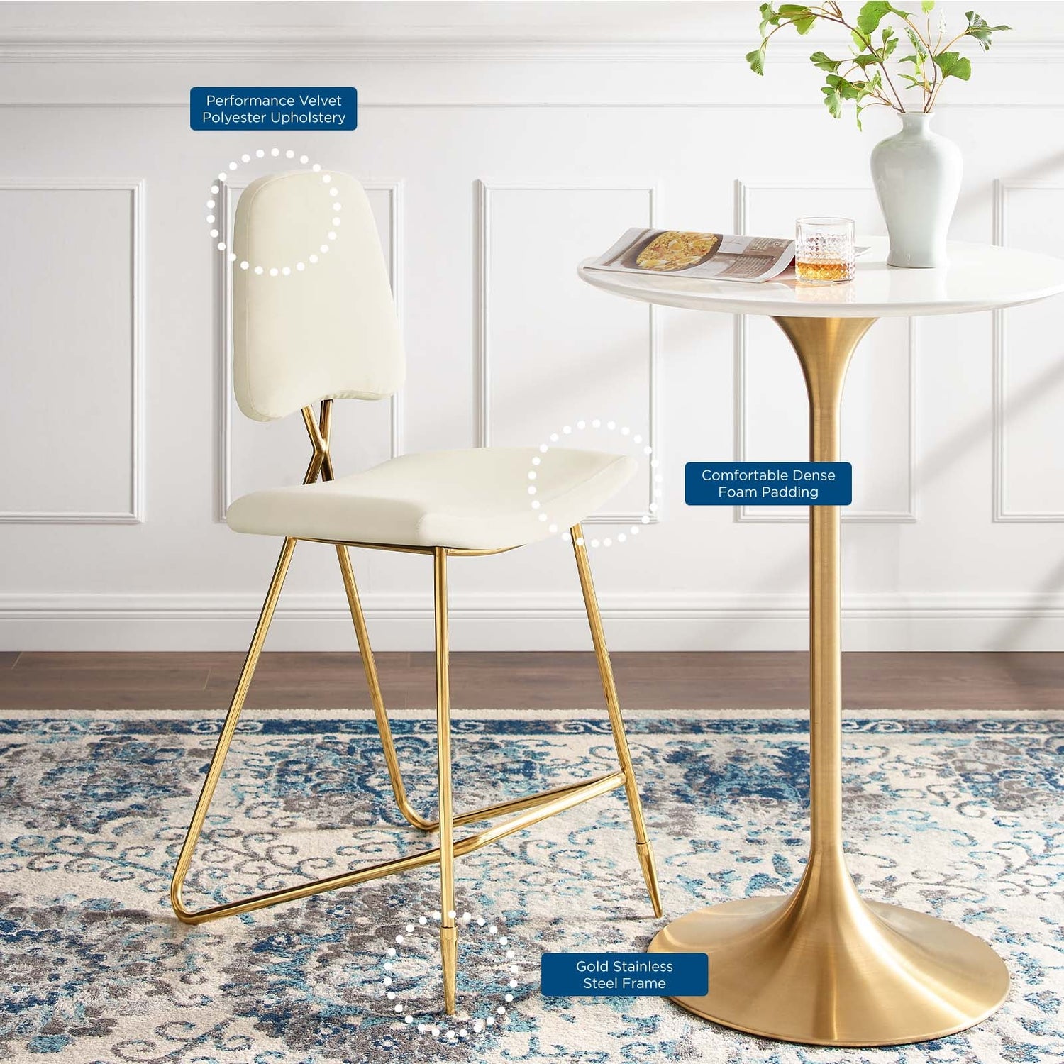 Ponder Performance Velvet Bar Stool by Modway