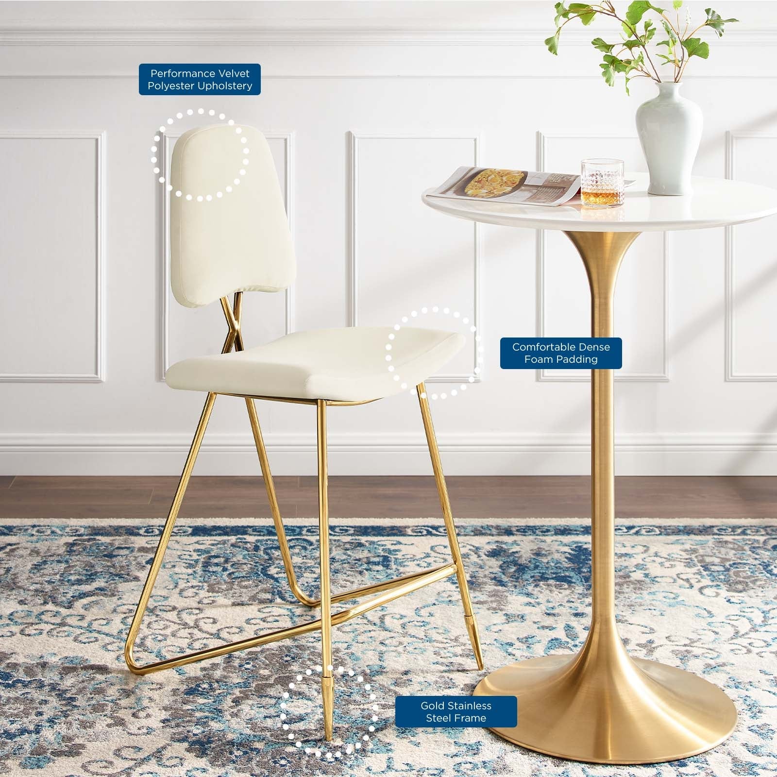 Ponder Performance Velvet Bar Stool by Modway
