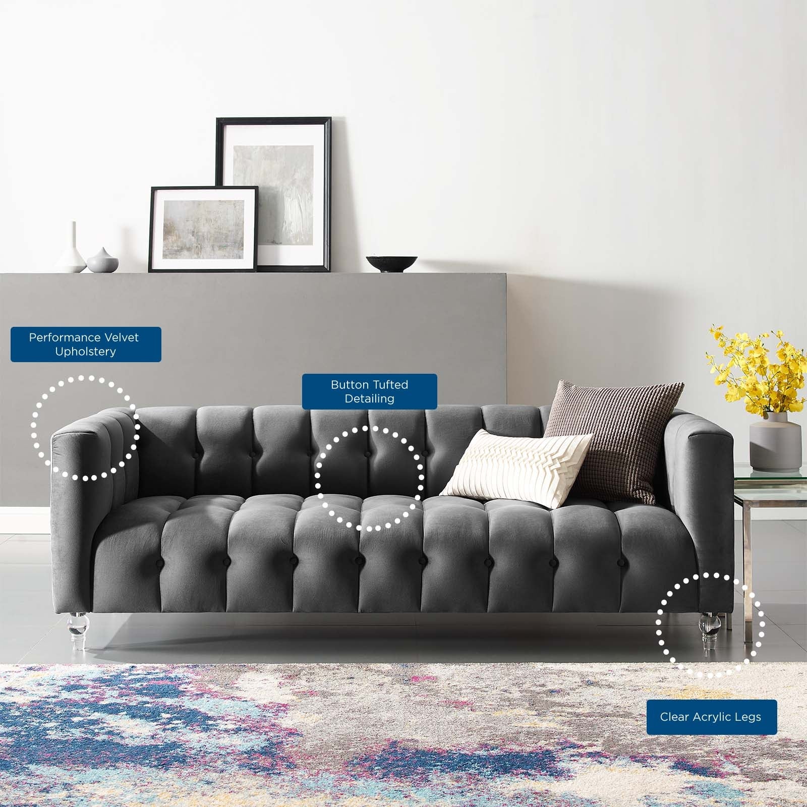 Mesmer Channel Tufted Button Performance Velvet Sofa by Modway
