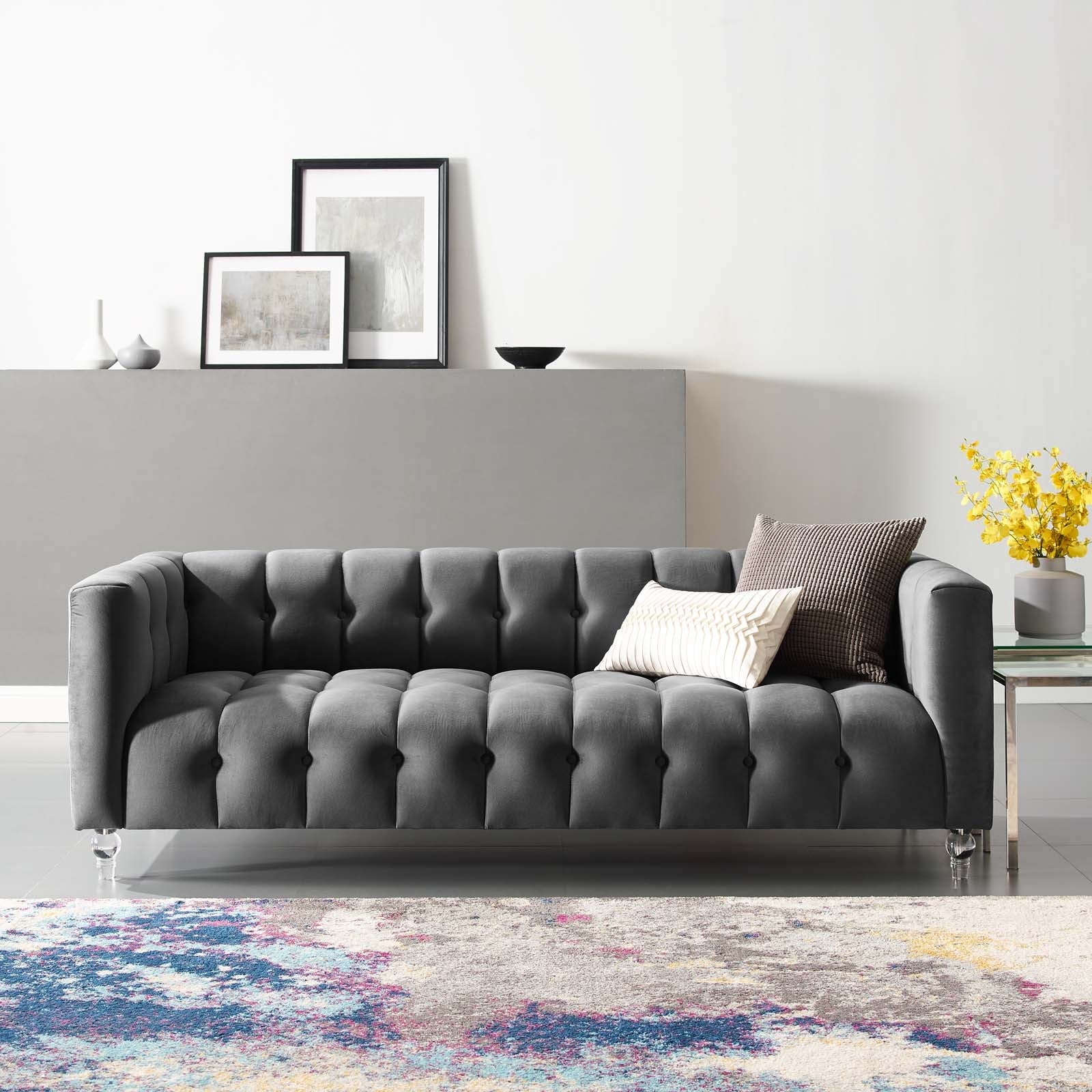 Mesmer Channel Tufted Button Performance Velvet Sofa by Modway