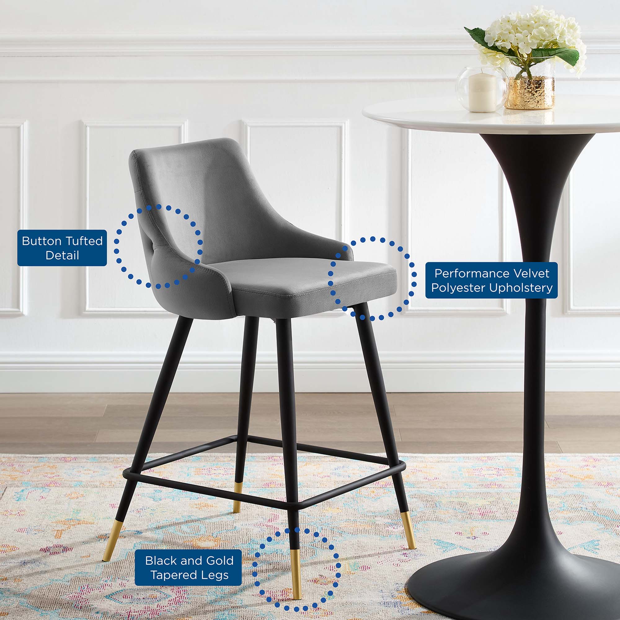 Adorn Performance Velvet Counter Bar Stool by Modway