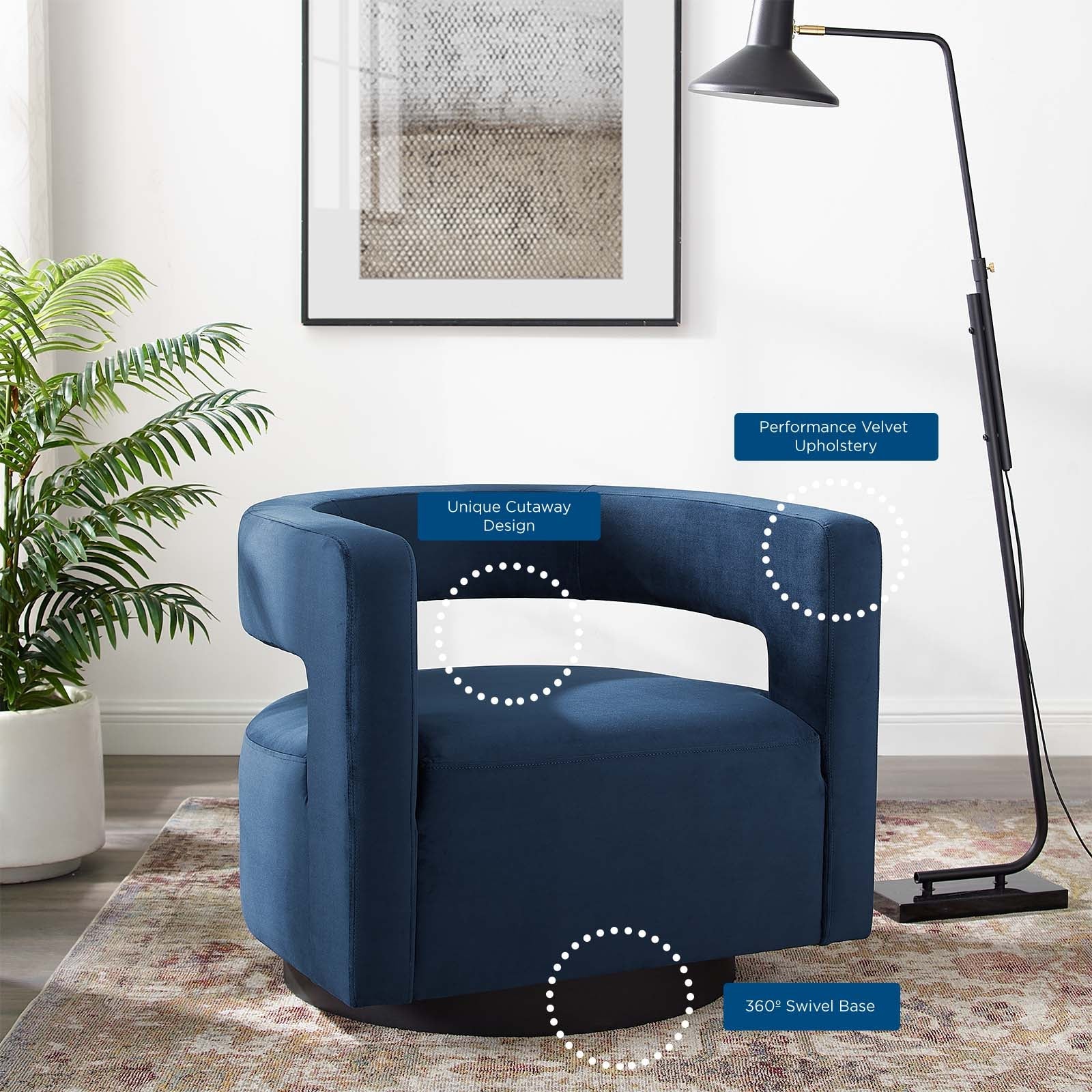 Spin Cutaway Performance Velvet Swivel Armchair by Modway