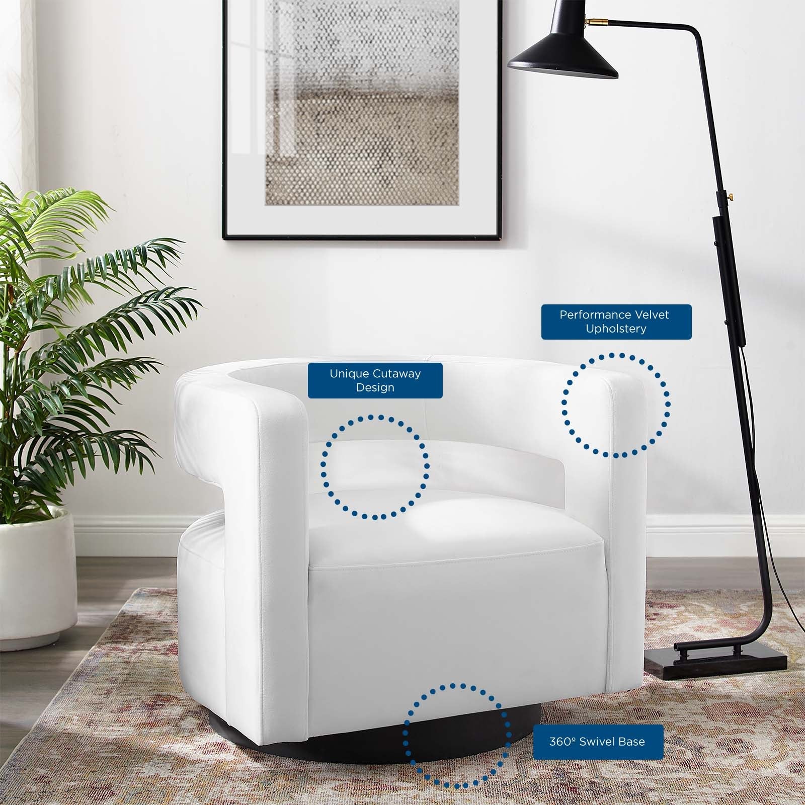 Spin Cutaway Performance Velvet Swivel Armchair by Modway