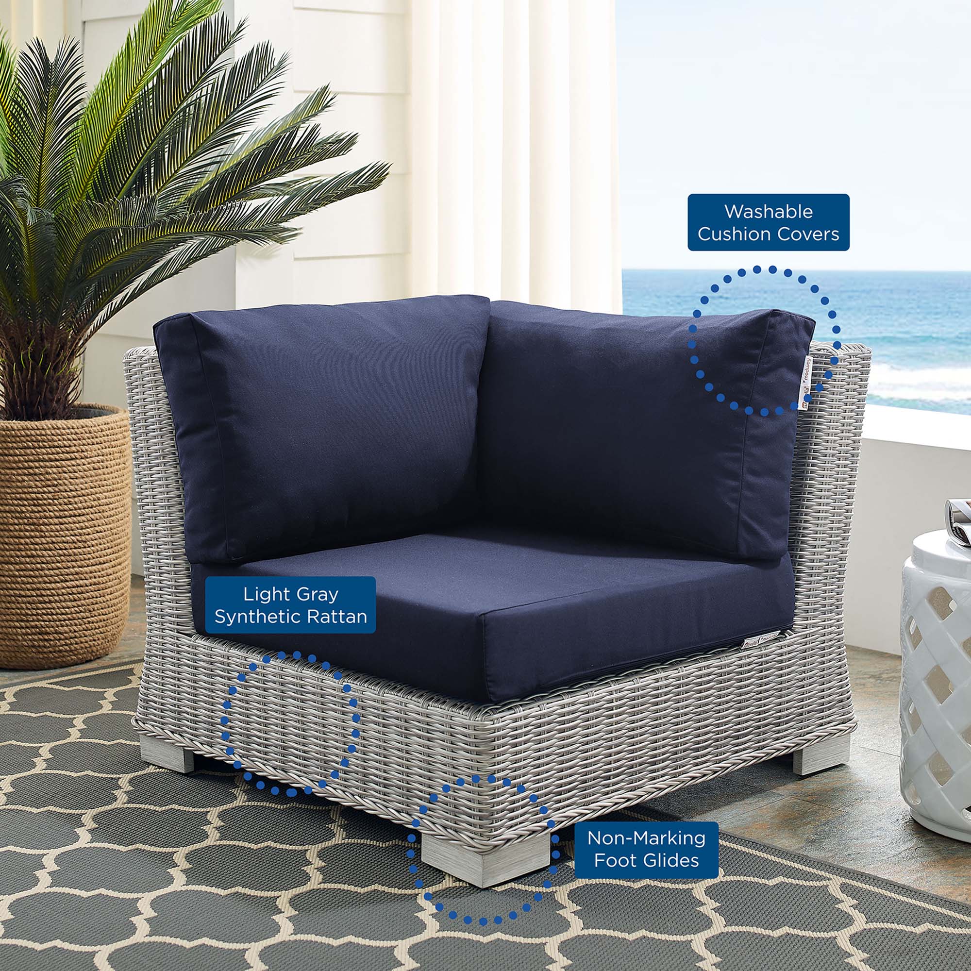 Conway Sunbrella® Outdoor Patio Wicker Rattan Corner Chair by Modway