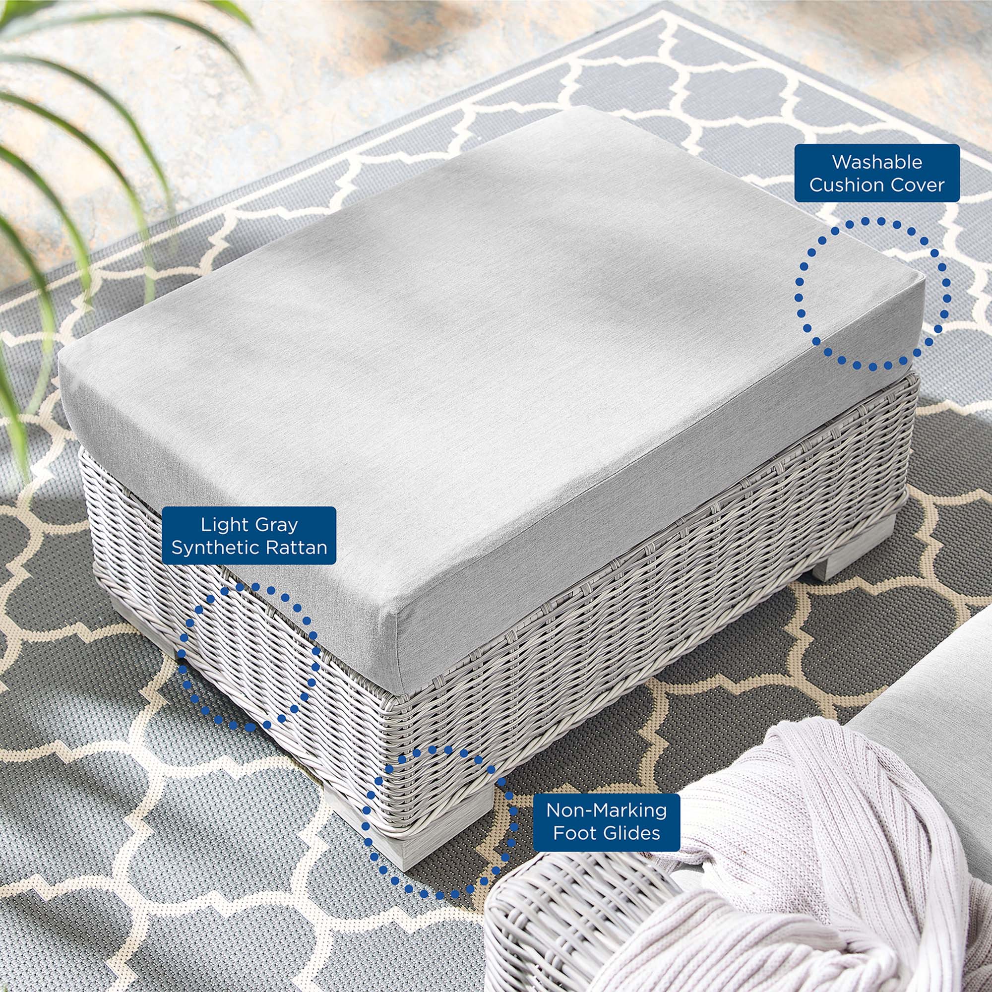 Conway Sunbrella® Outdoor Patio Wicker Rattan Ottoman by Modway