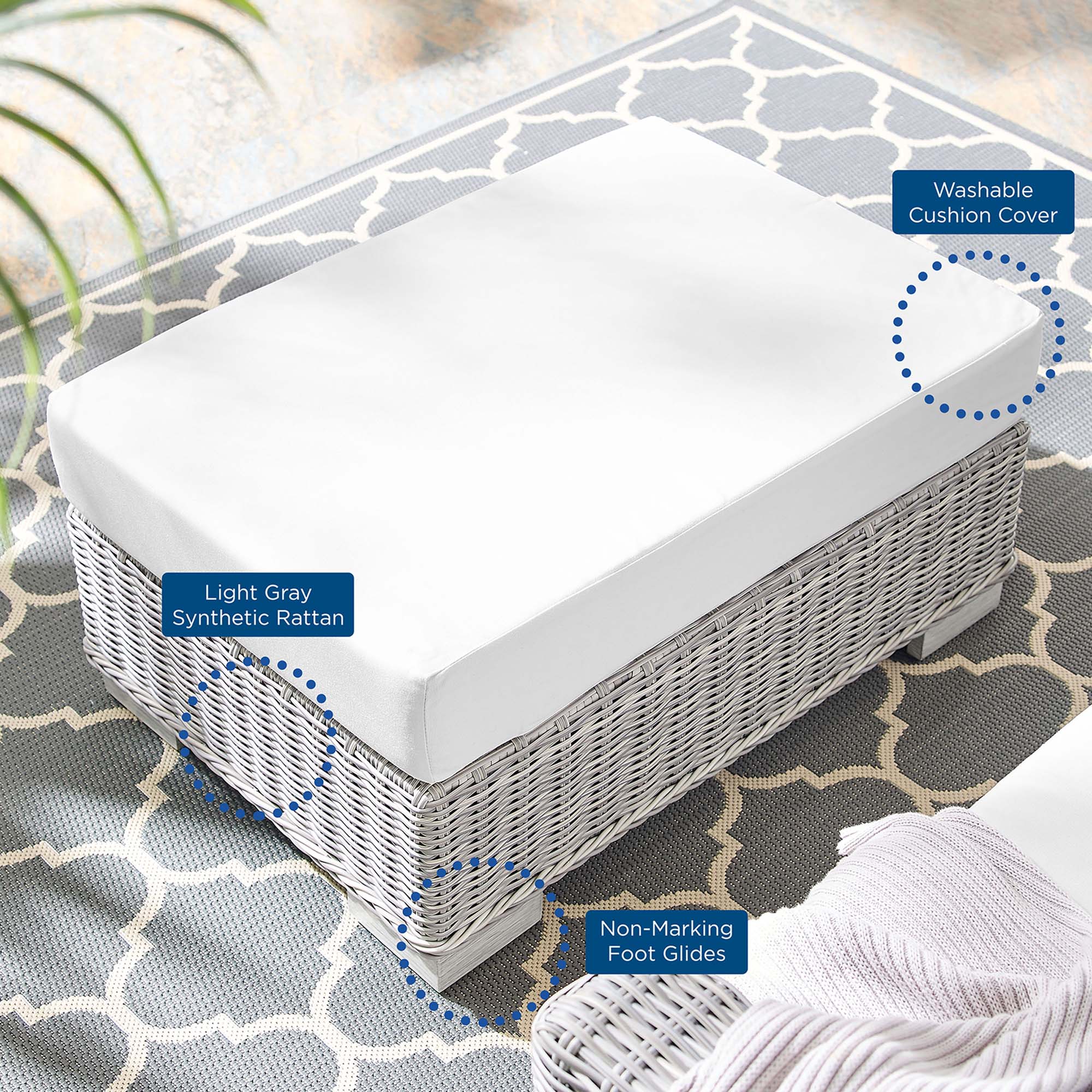 Conway Sunbrella® Outdoor Patio Wicker Rattan Ottoman by Modway