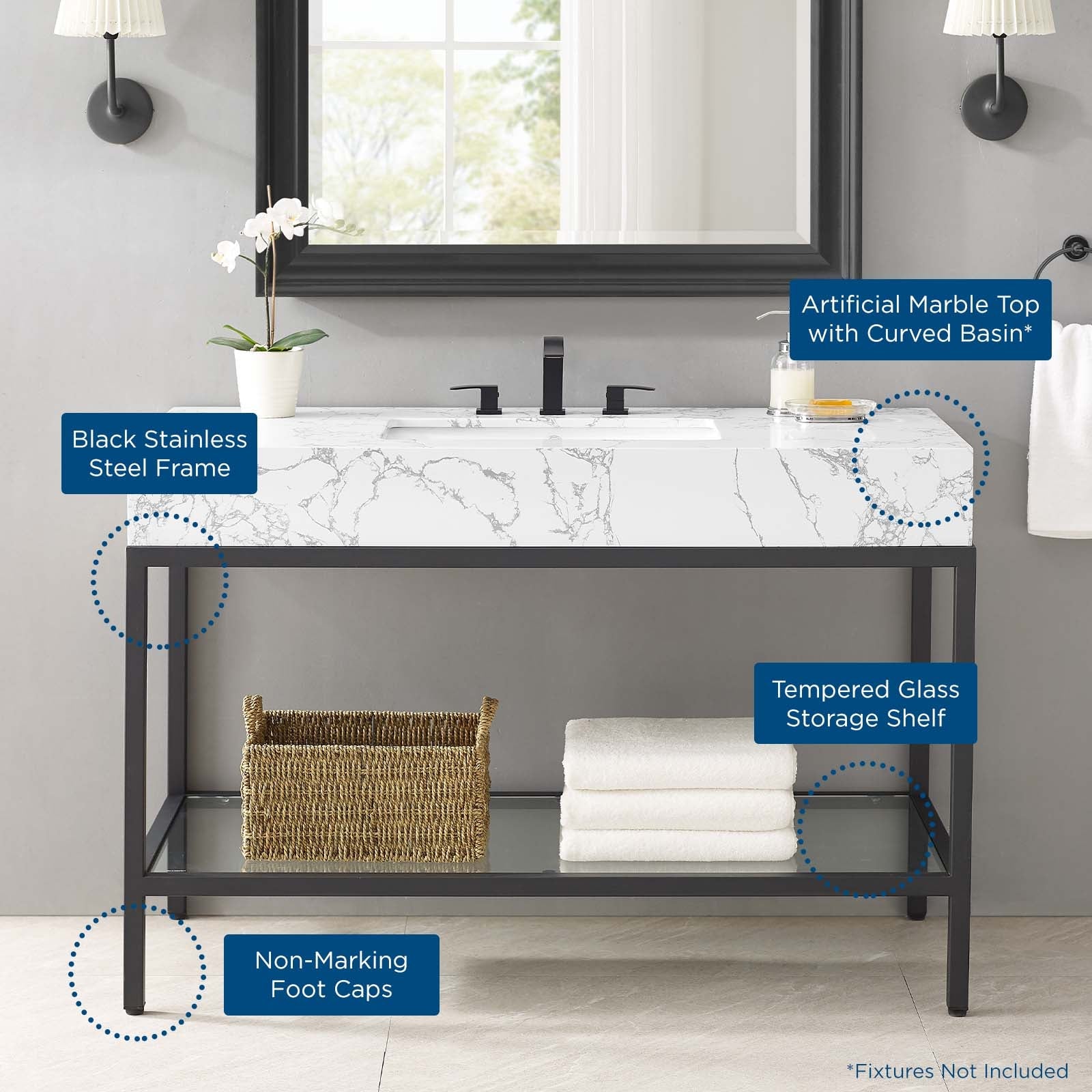 Kingsley Stainless Steel Bathroom Vanity by Modway