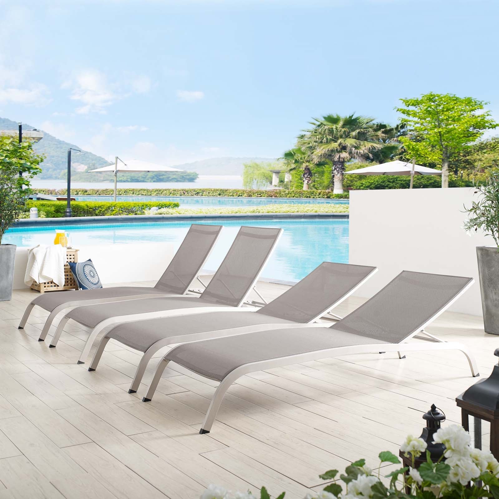 Savannah Outdoor Patio Mesh Chaise Lounge Set of 4 by Modway