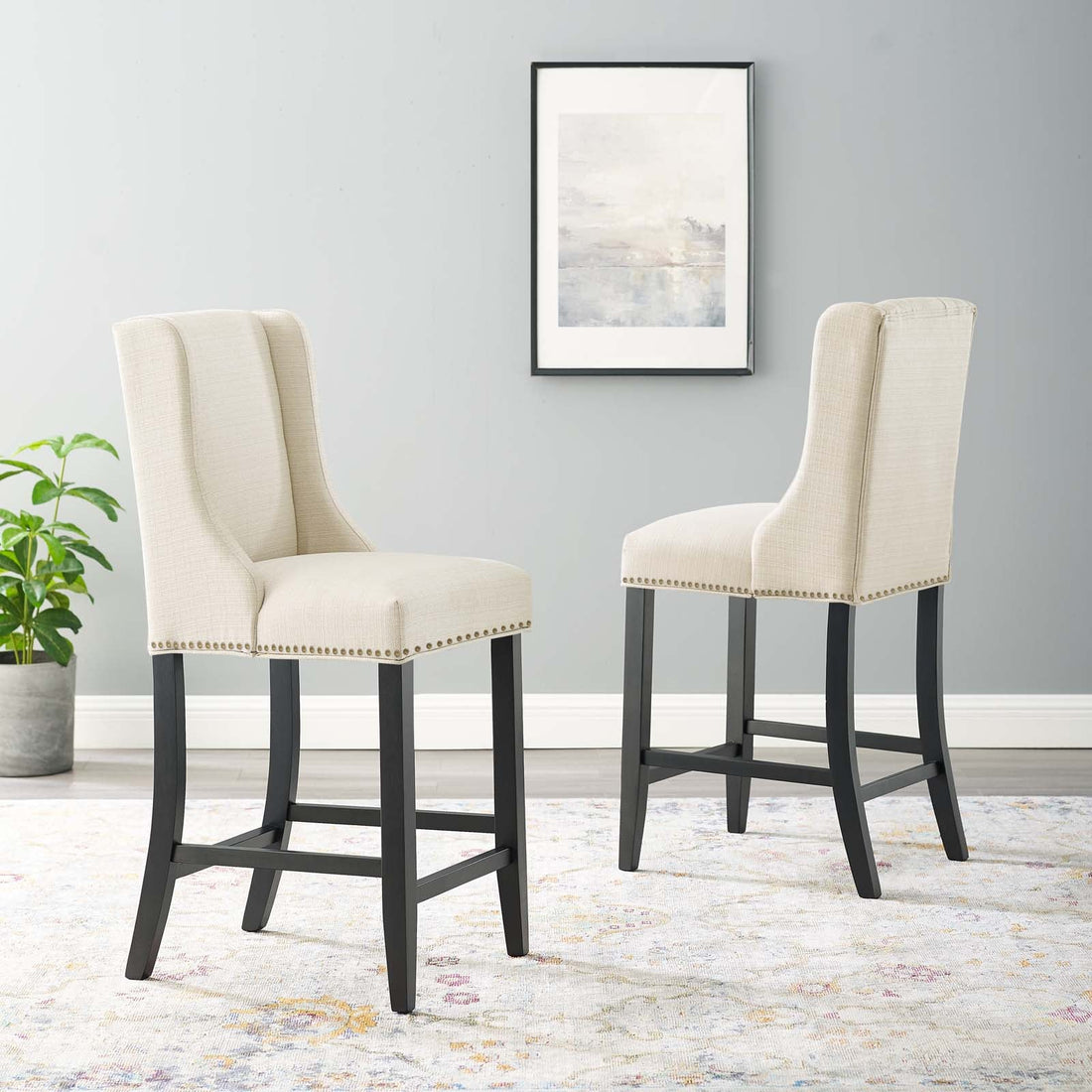 Baron Counter Stool Upholstered Fabric Set of 2 by Modway
