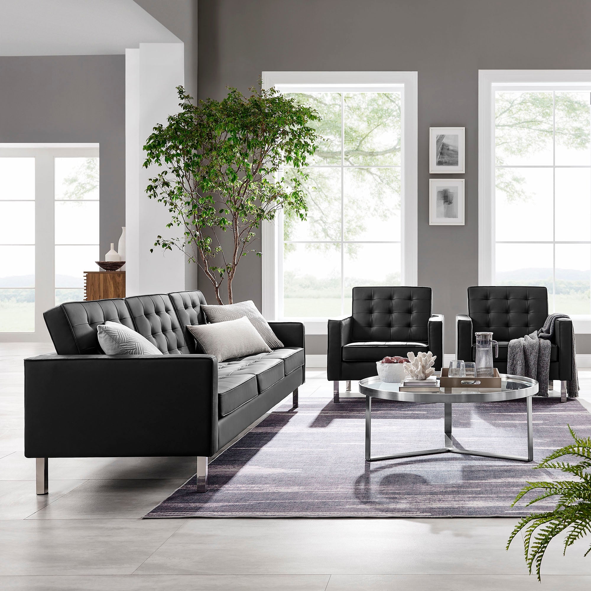 Loft Tufted Vegan Leather 3-Piece Furniture Set by Modway