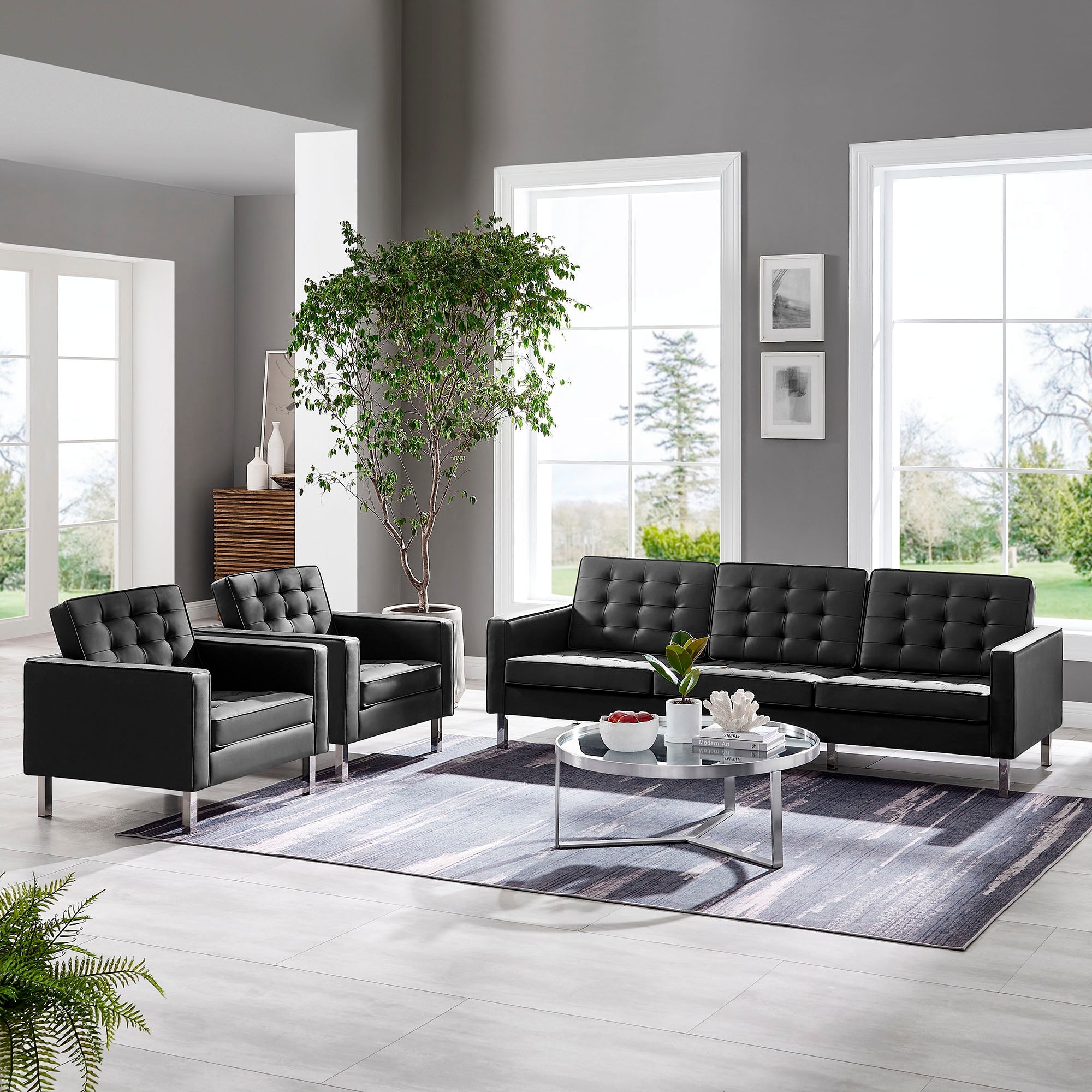 Loft Tufted Vegan Leather 3-Piece Furniture Set by Modway
