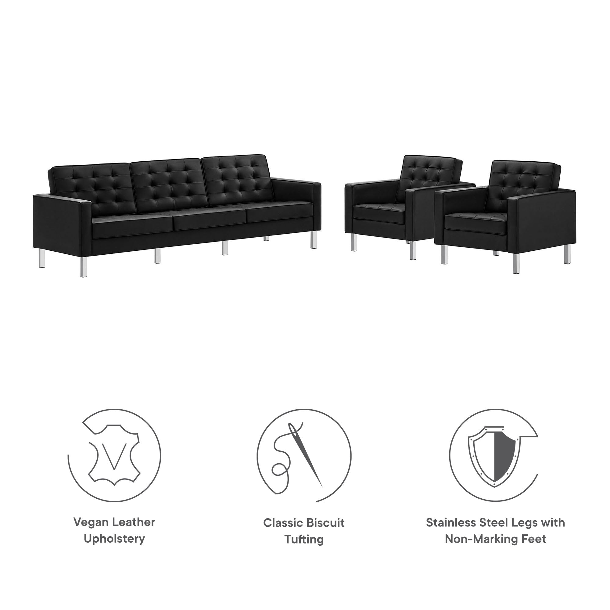 Loft Tufted Vegan Leather 3-Piece Furniture Set by Modway