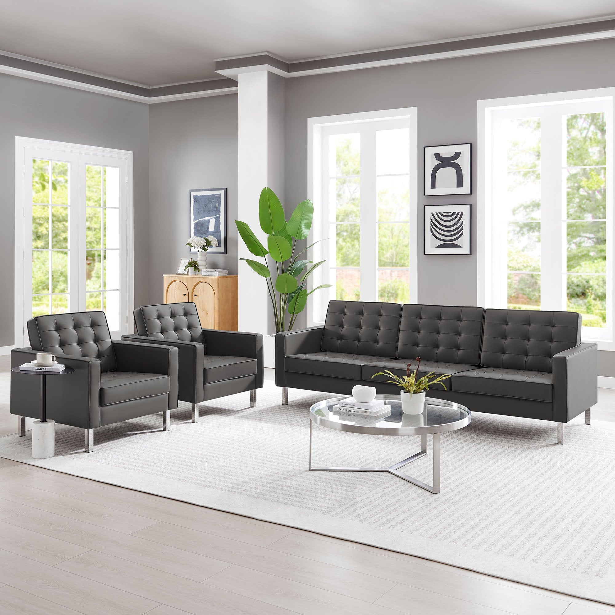 Loft Tufted Vegan Leather 3-Piece Furniture Set by Modway