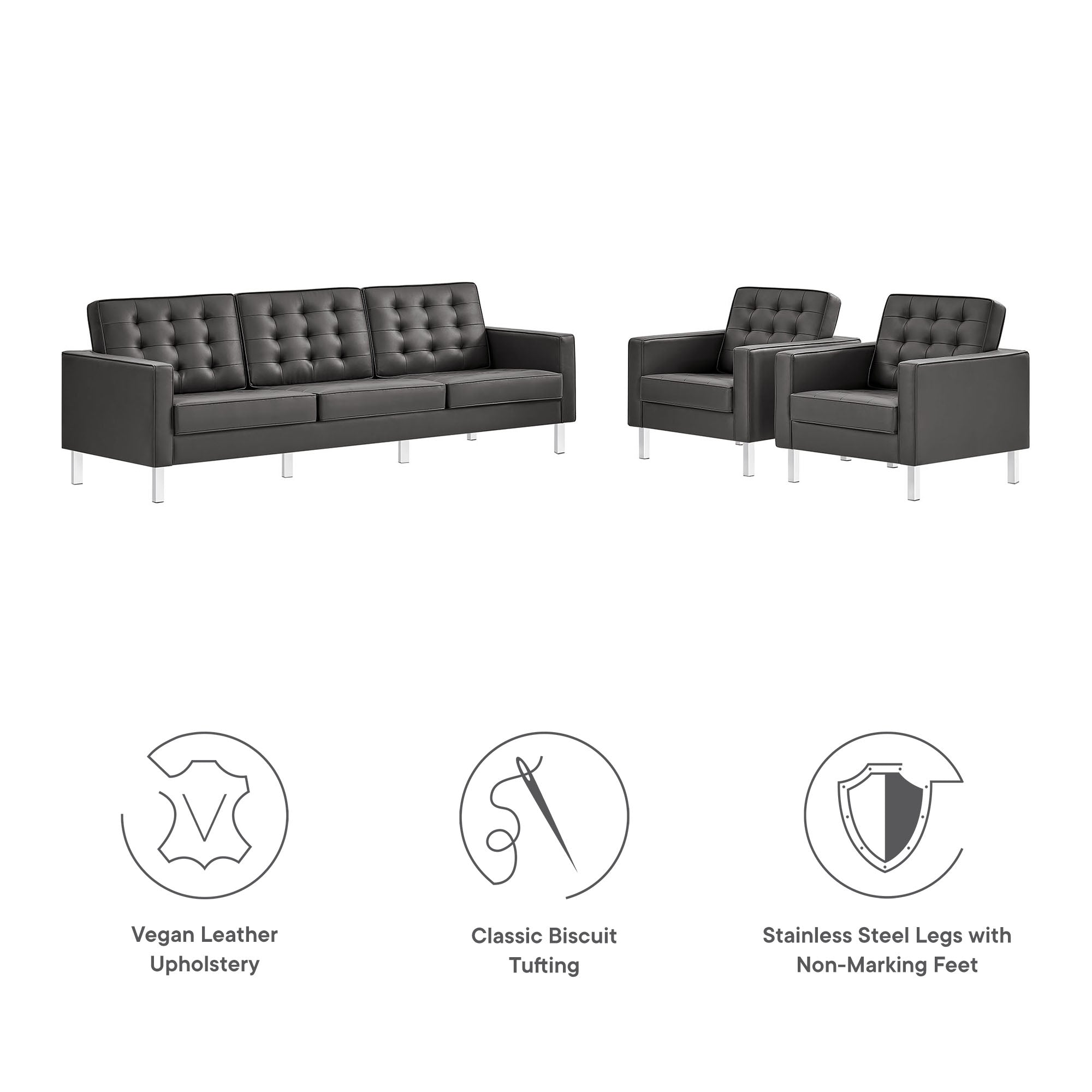 Loft Tufted Vegan Leather 3-Piece Furniture Set by Modway