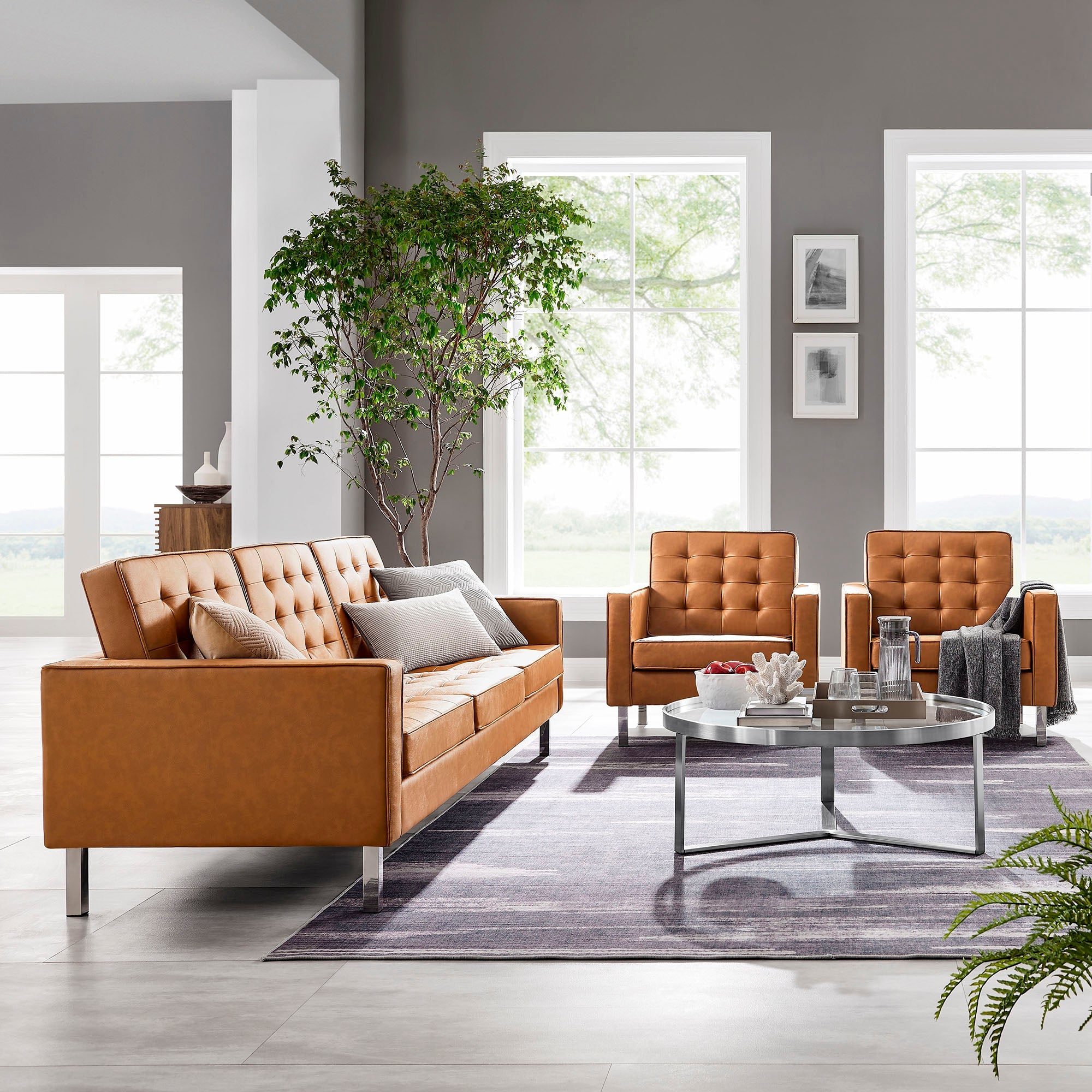 Loft Tufted Vegan Leather 3-Piece Furniture Set by Modway