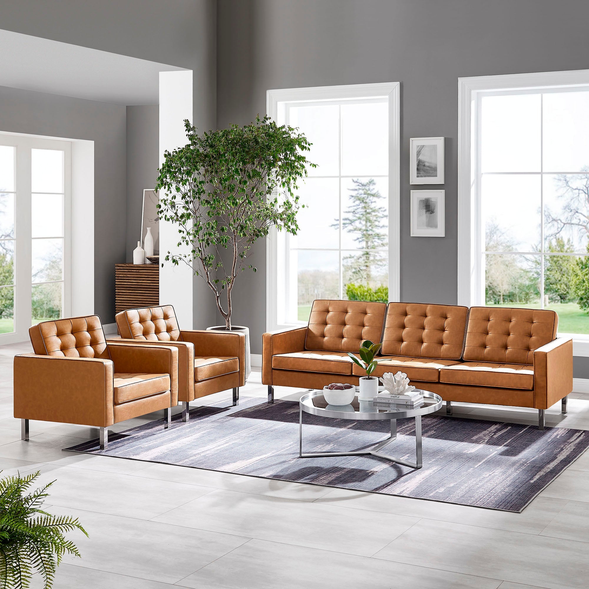 Loft Tufted Vegan Leather 3-Piece Furniture Set by Modway