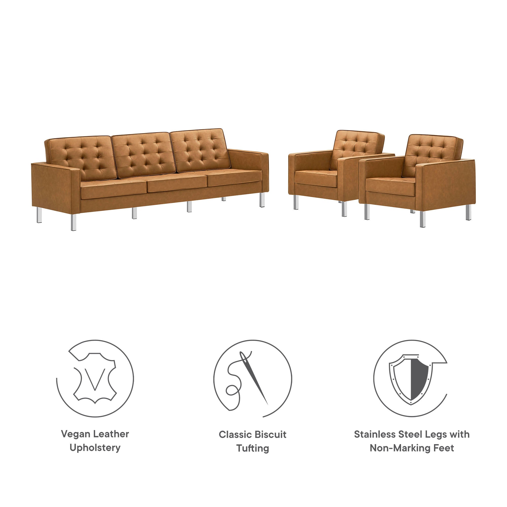 Loft Tufted Vegan Leather 3-Piece Furniture Set by Modway
