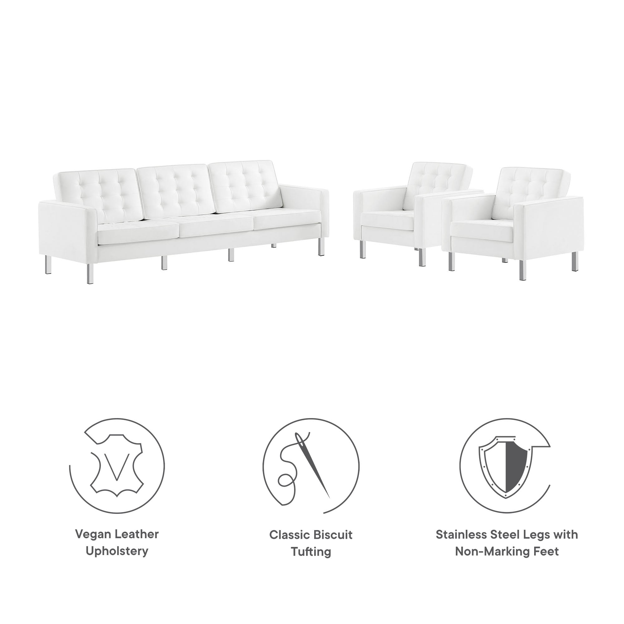 Loft Tufted Vegan Leather 3-Piece Furniture Set by Modway