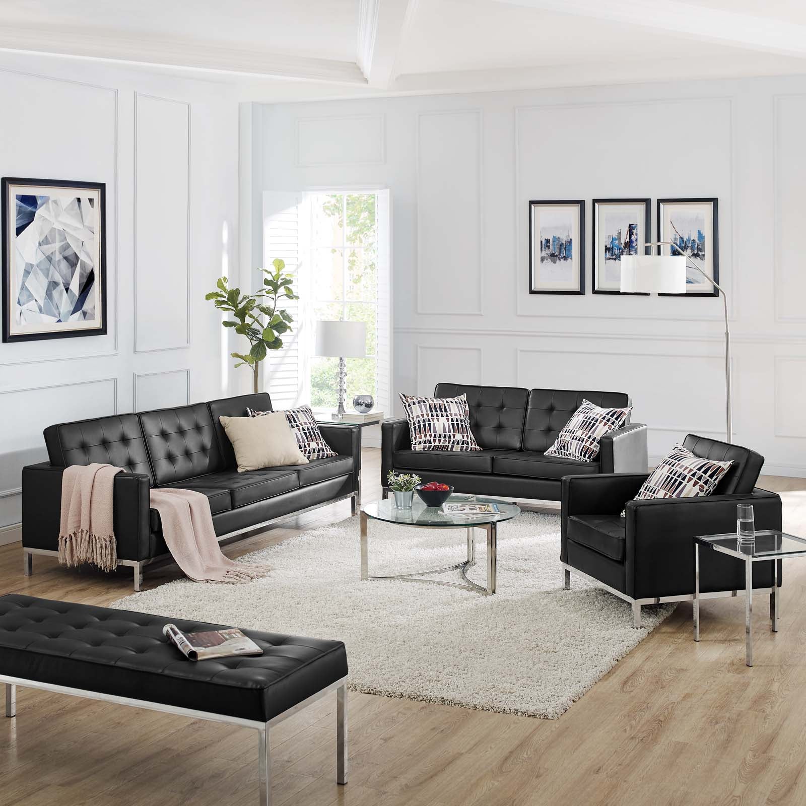 Loft 3 Piece Tufted Upholstered Faux Leather Set by Modway