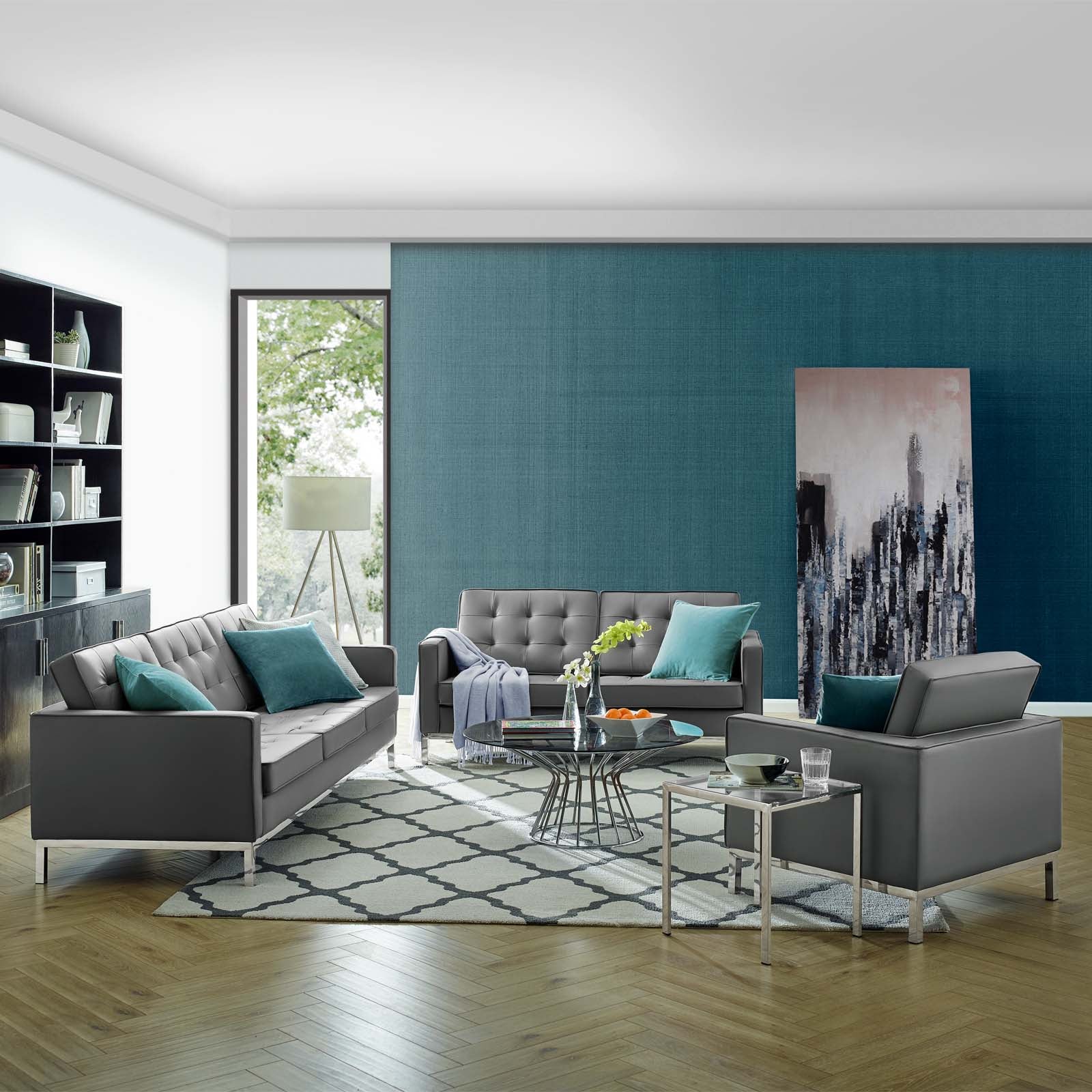 Loft 3 Piece Tufted Upholstered Faux Leather Set by Modway