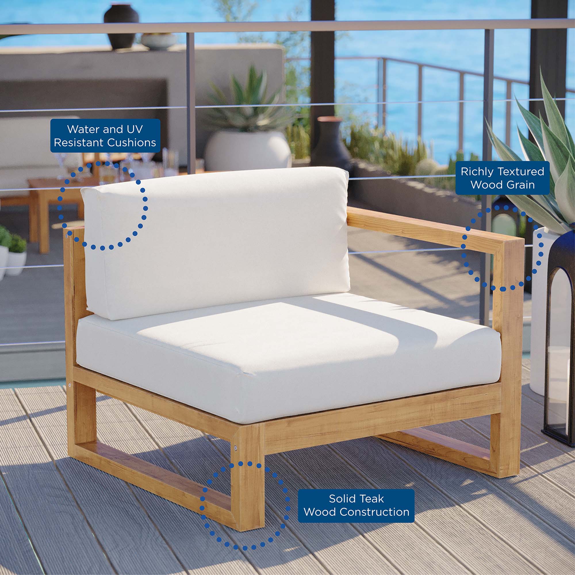 Upland Outdoor Patio Teak Wood Right-Arm Chair by Modway