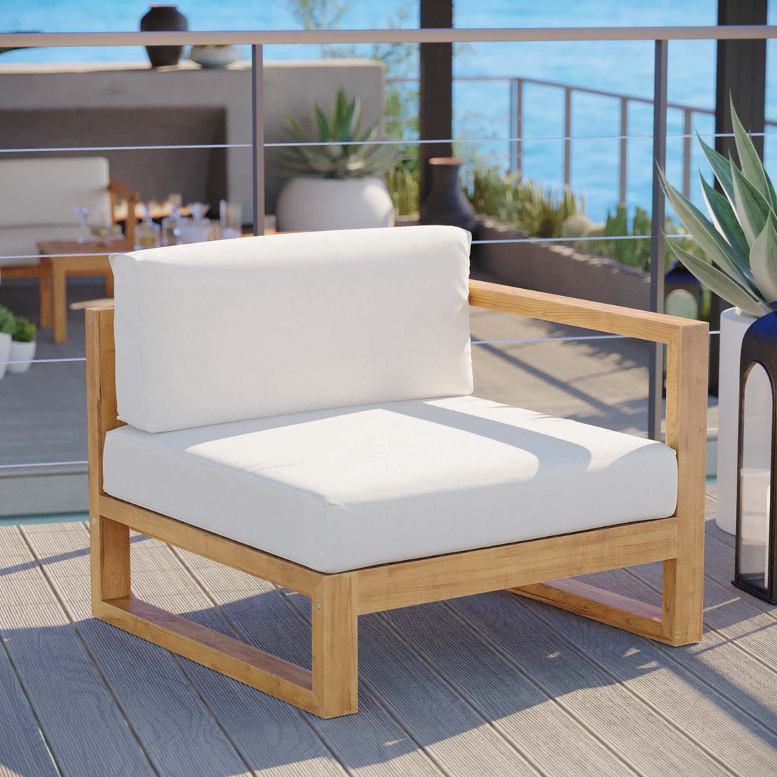 Upland Outdoor Patio Teak Wood Right-Arm Chair by Modway